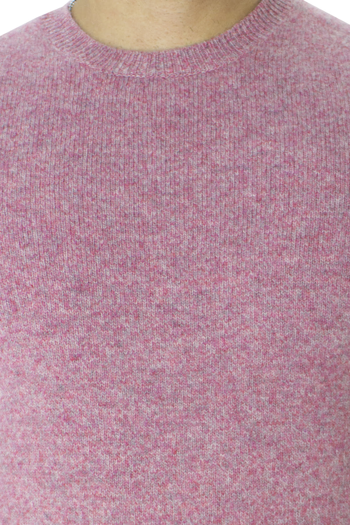 Maglione uomo Girocollo rosa effetto melange fuxia in lana 100% slim fit