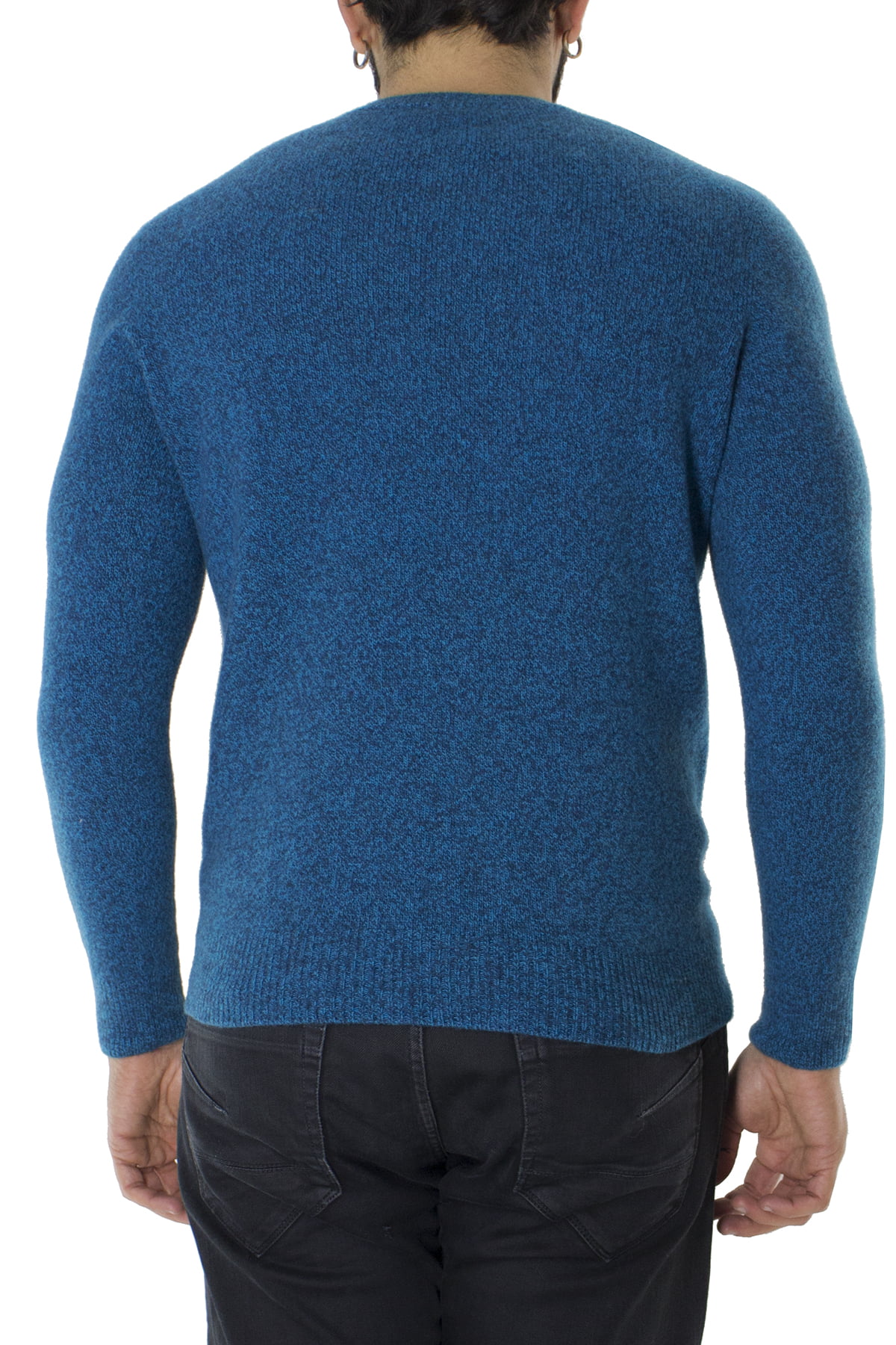 Maglione uomo Girocollo turchese effetto melange blu in lana 100% slim fit
