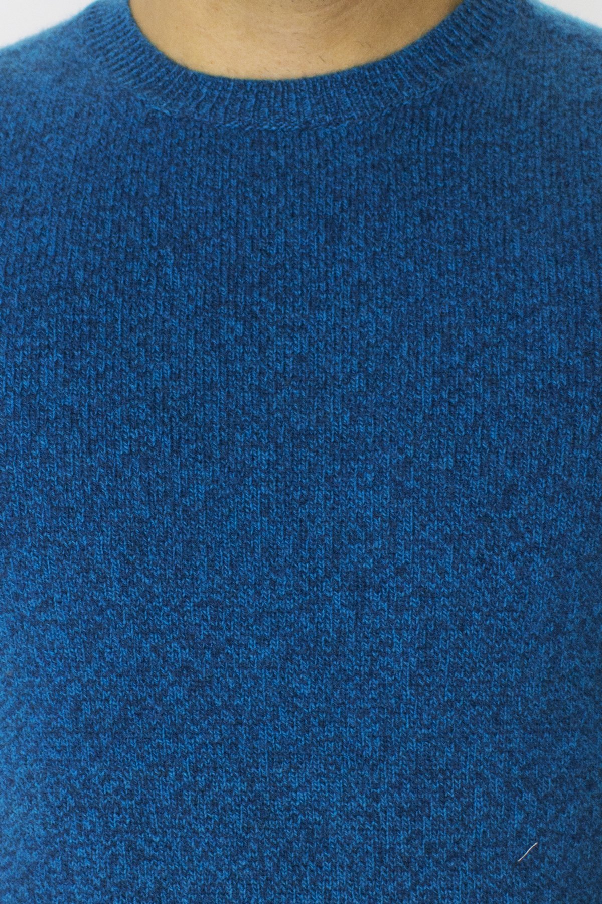 Maglione uomo Girocollo turchese effetto melange blu in lana 100% slim fit