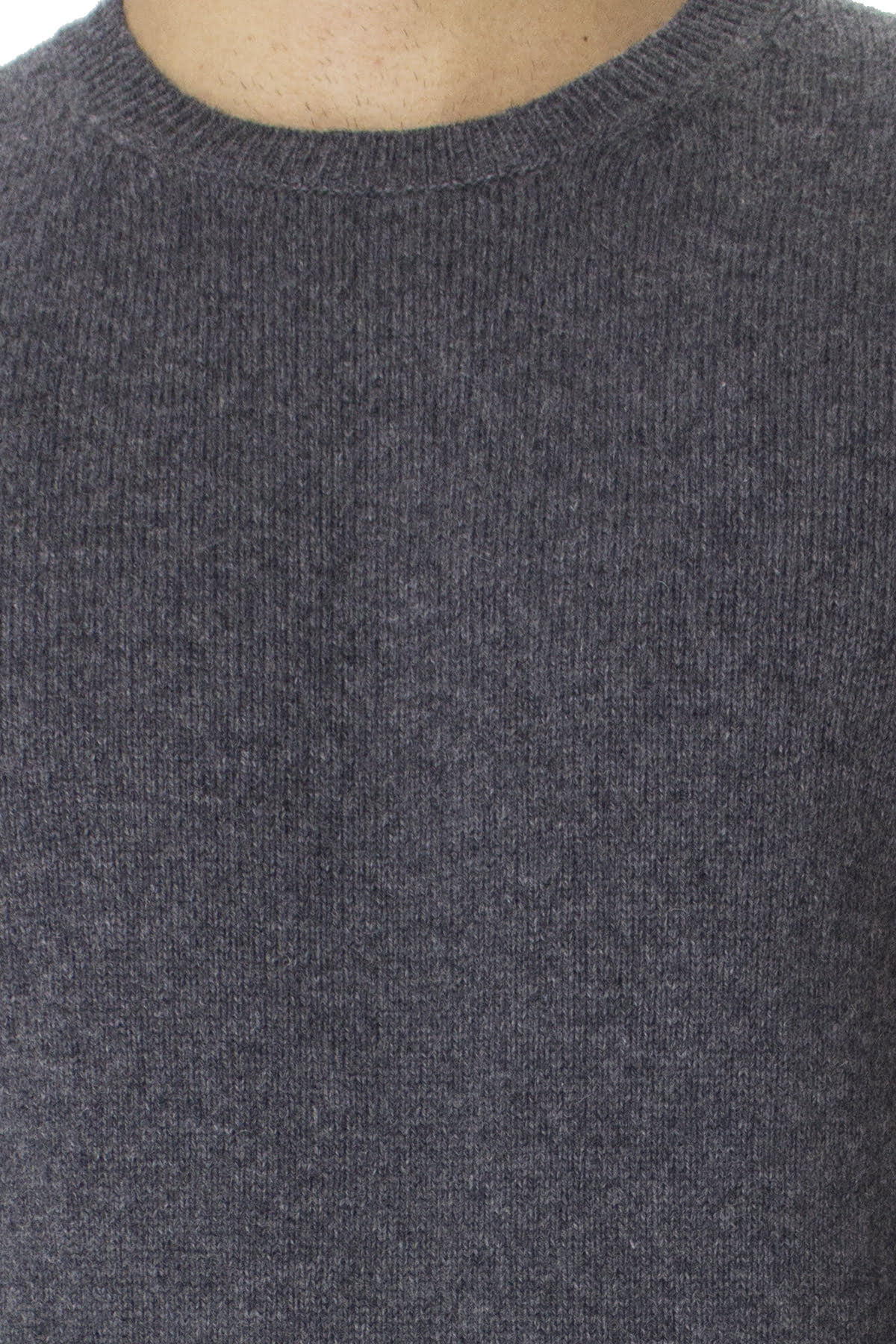 Maglione uomo Girocollo grigio in lana con righe sul fondo slim fit made in italy