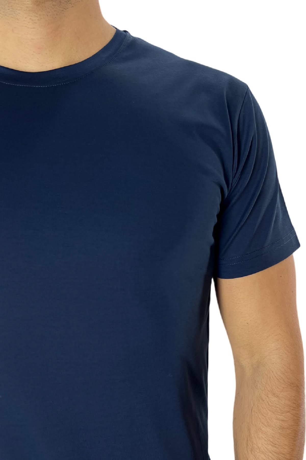 T-shirt da uomo Blu in cotone 100% Filo di scozia slim fit tinta unita Made In Italy