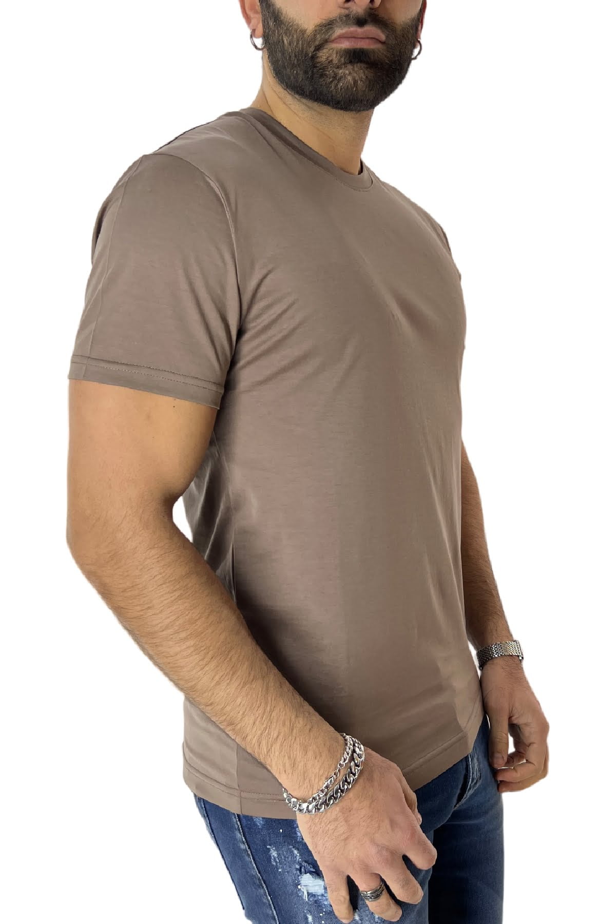 T-shirt da uomo Fango in cotone 100% Filo di scozia slim fit tinta unita Made In Italy