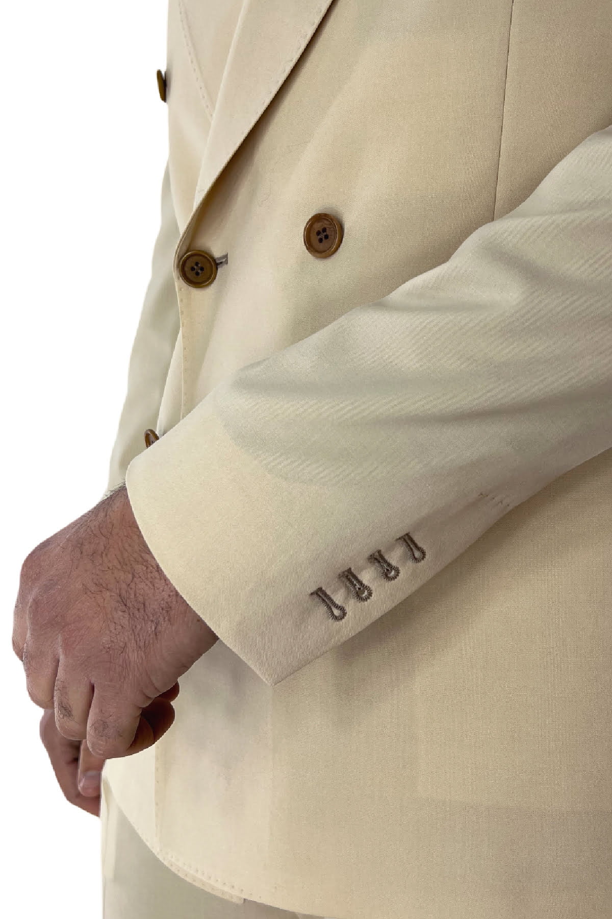 Giacca uomo doppiopetto beige chiaro in fresco lana 100's Holland & Sherry