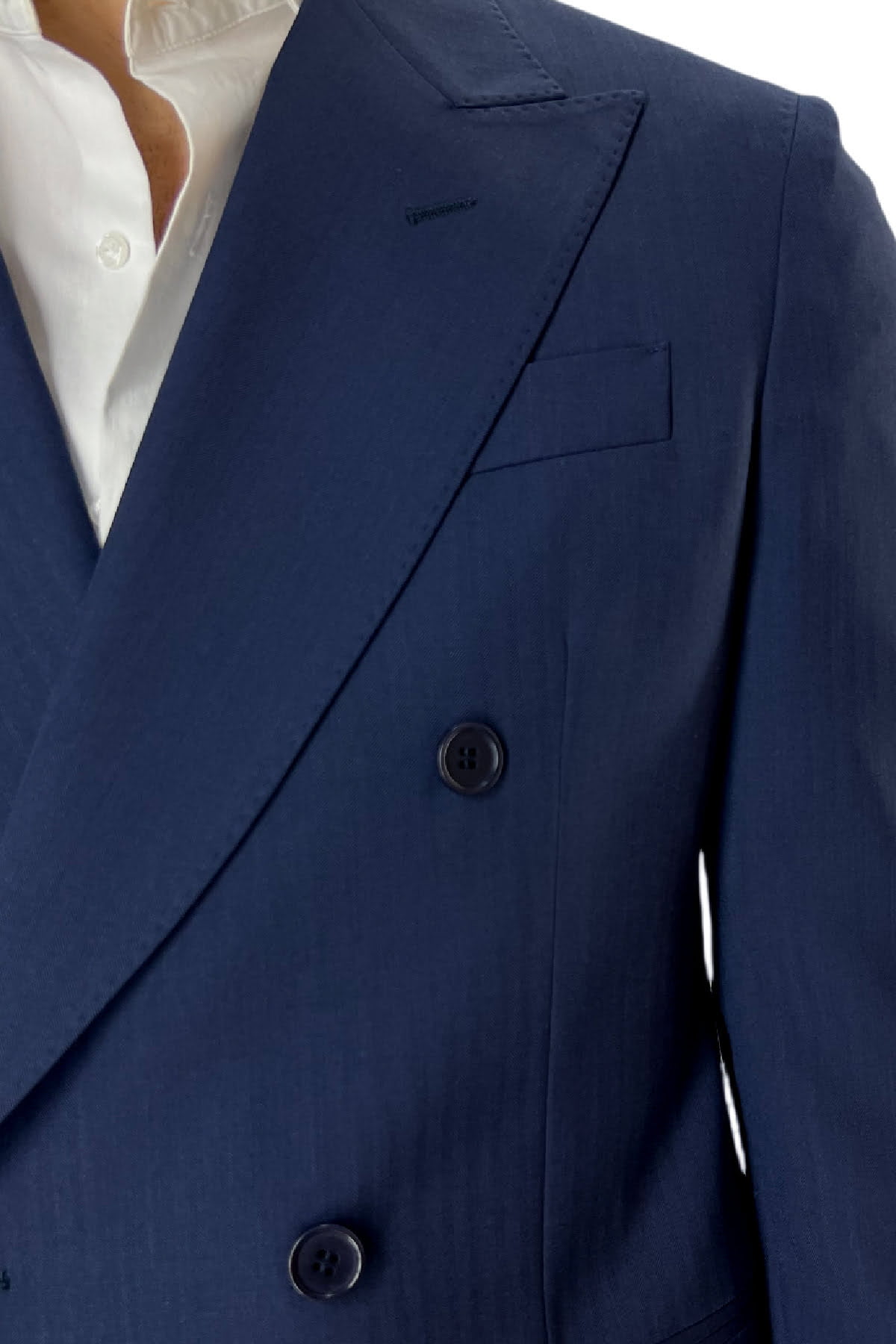 Giacca uomo doppiopetto blu spigata in fresco lana 120's Holland & Sherry