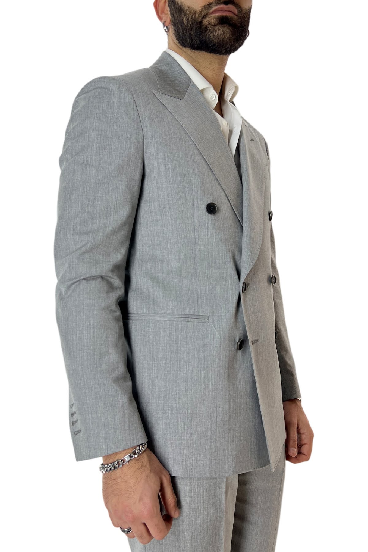 Giacca uomo doppiopetto grigio chiaro in fresco lana 100% Vitale Barberis