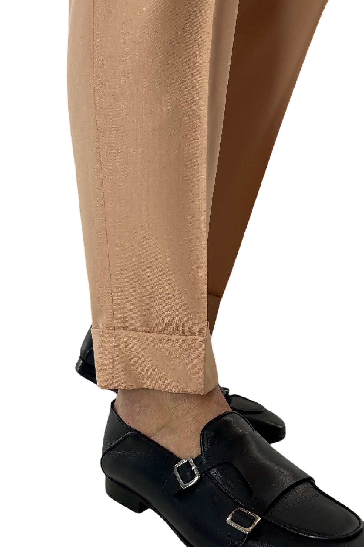 Pantalone uomo Pesca in fresco lana 140's Holland & Sherry vita alta con pinces fibbie laterali e risvolto 4cm