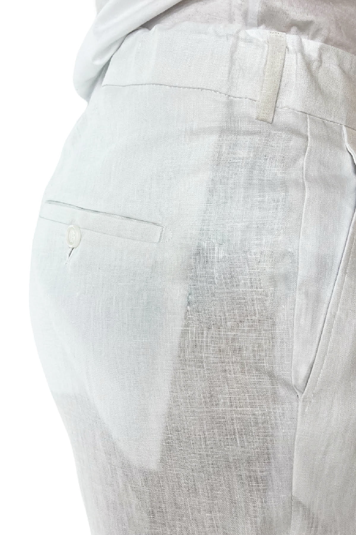 Pantalaccio uomo bianco in lino 100% tasca america con doppia pence e laccio in vita risvolto 4cm