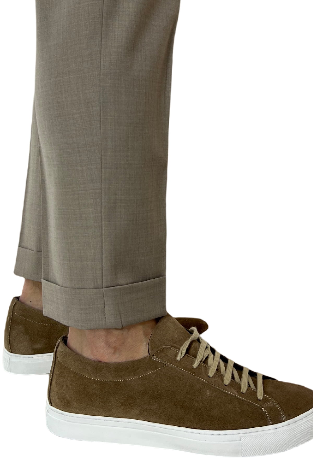 Pantalaccio uomo Fango in fresco lana tasca america con doppia pence e laccio in vita risvolto 4cm
