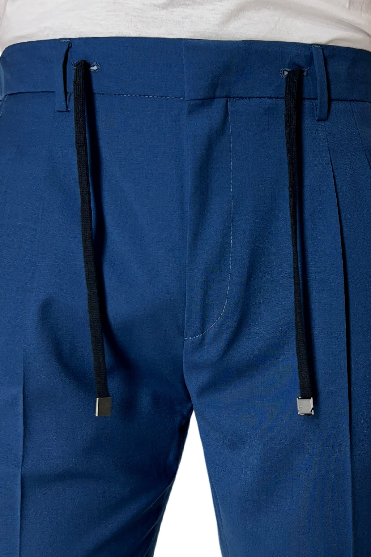 Pantalaccio uomo royal blu in fresco lana tasca america con doppia pence e laccio in vita risvolto 4cm
