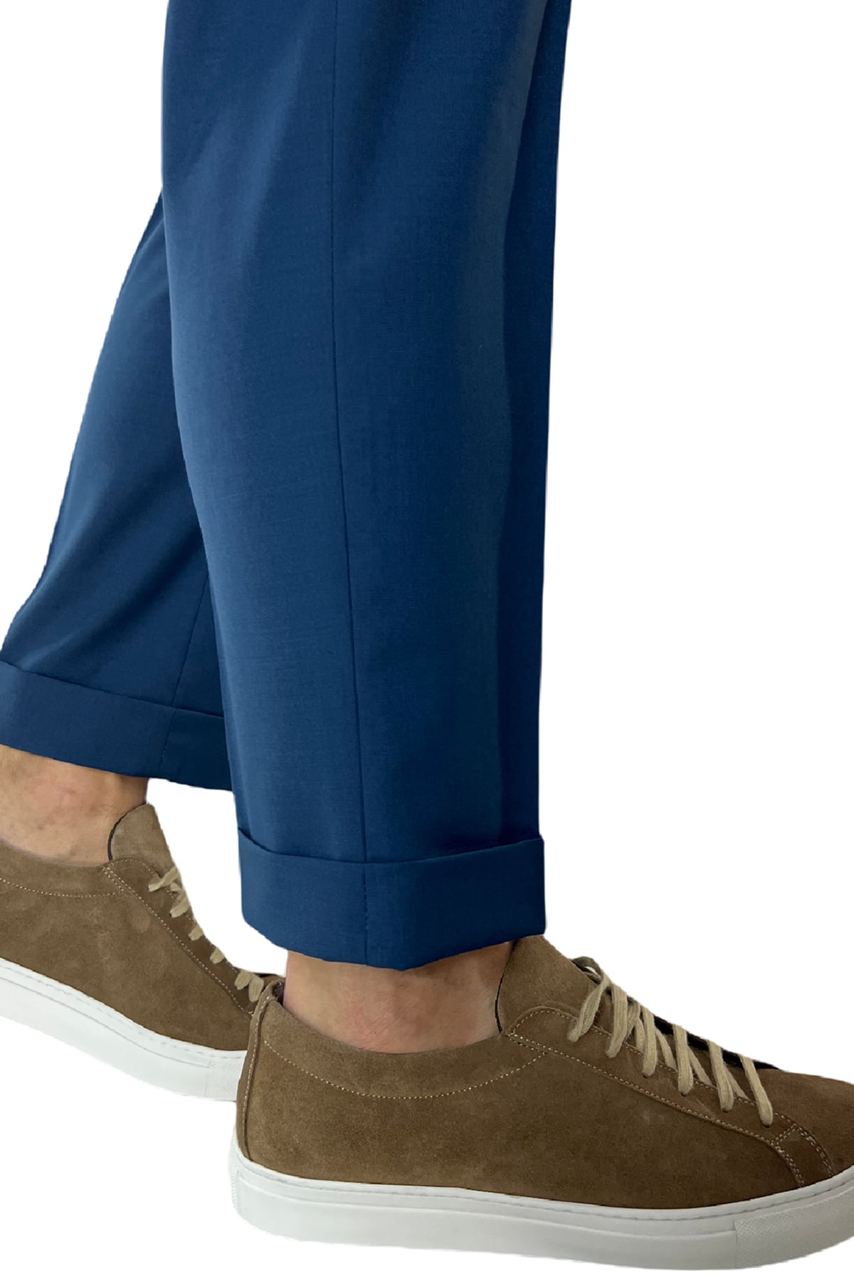 Pantalaccio uomo royal blu in fresco lana tasca america con doppia pence e laccio in vita risvolto 4cm