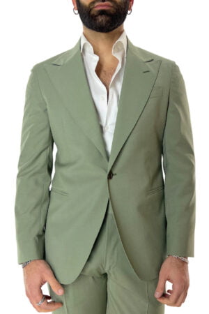 Giacca uomo monopetto verde chiaro in fresco lana tinta unita tasche a filo
