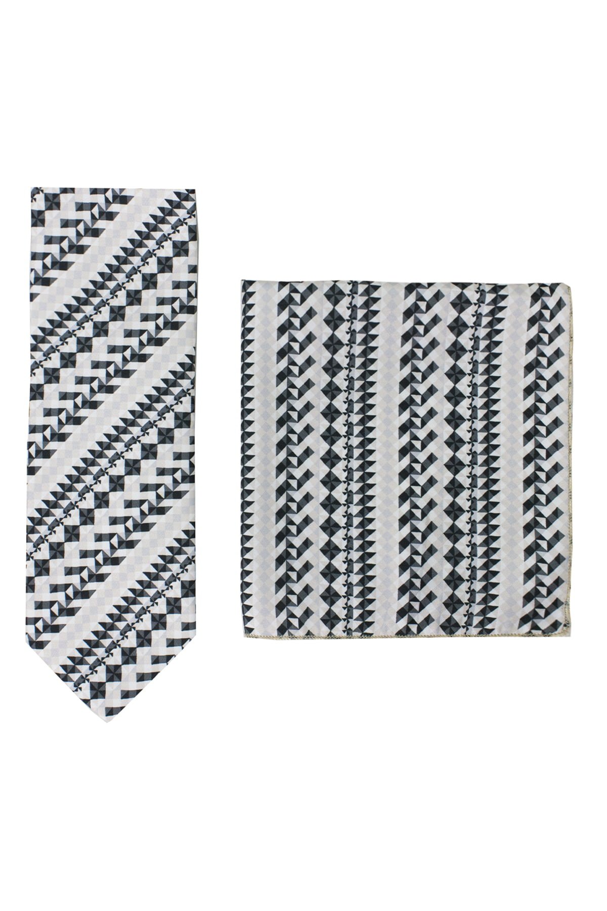 Cravatta uomo fantasia geomerico 1 compresa di pochette abbinata effetto seta