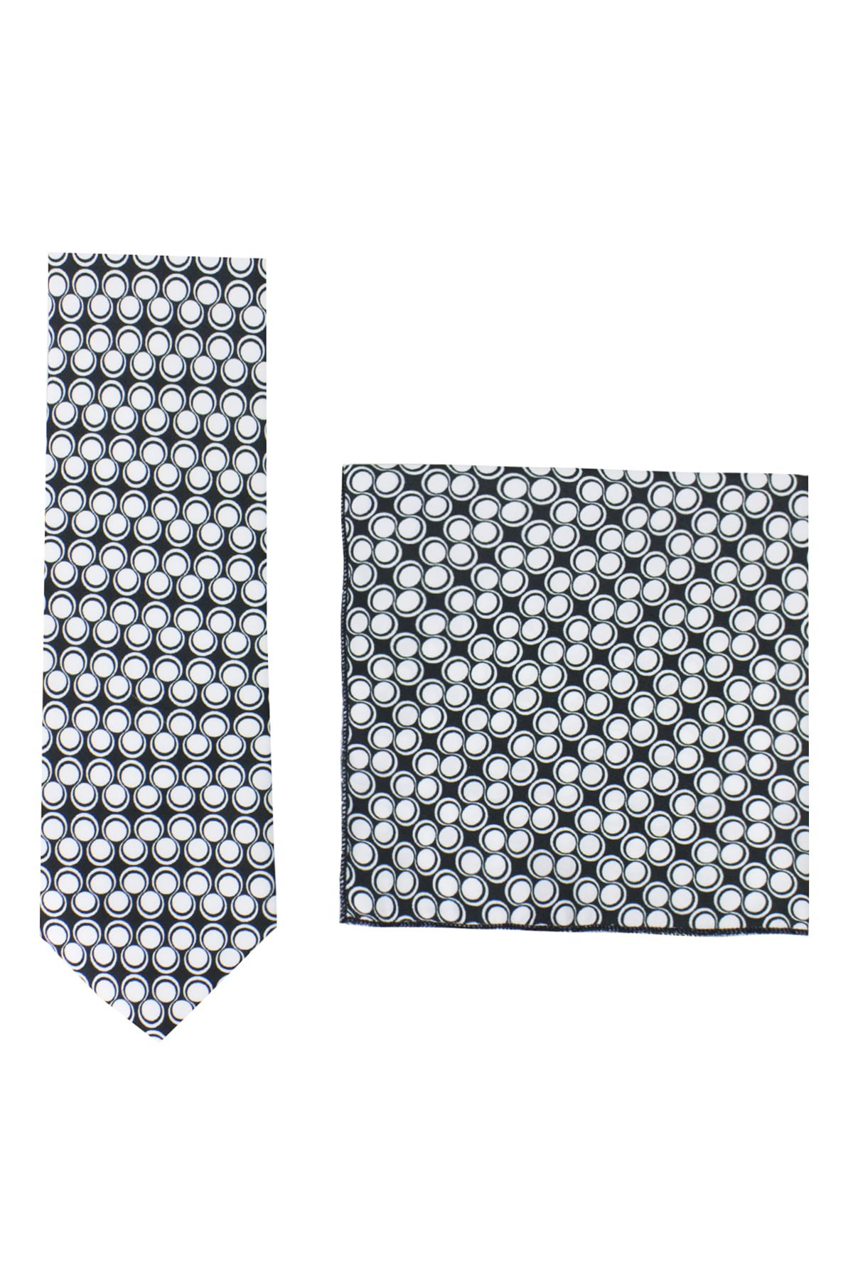 Cravatta uomo fantasia geomerico 4 compresa di pochette abbinata effetto seta