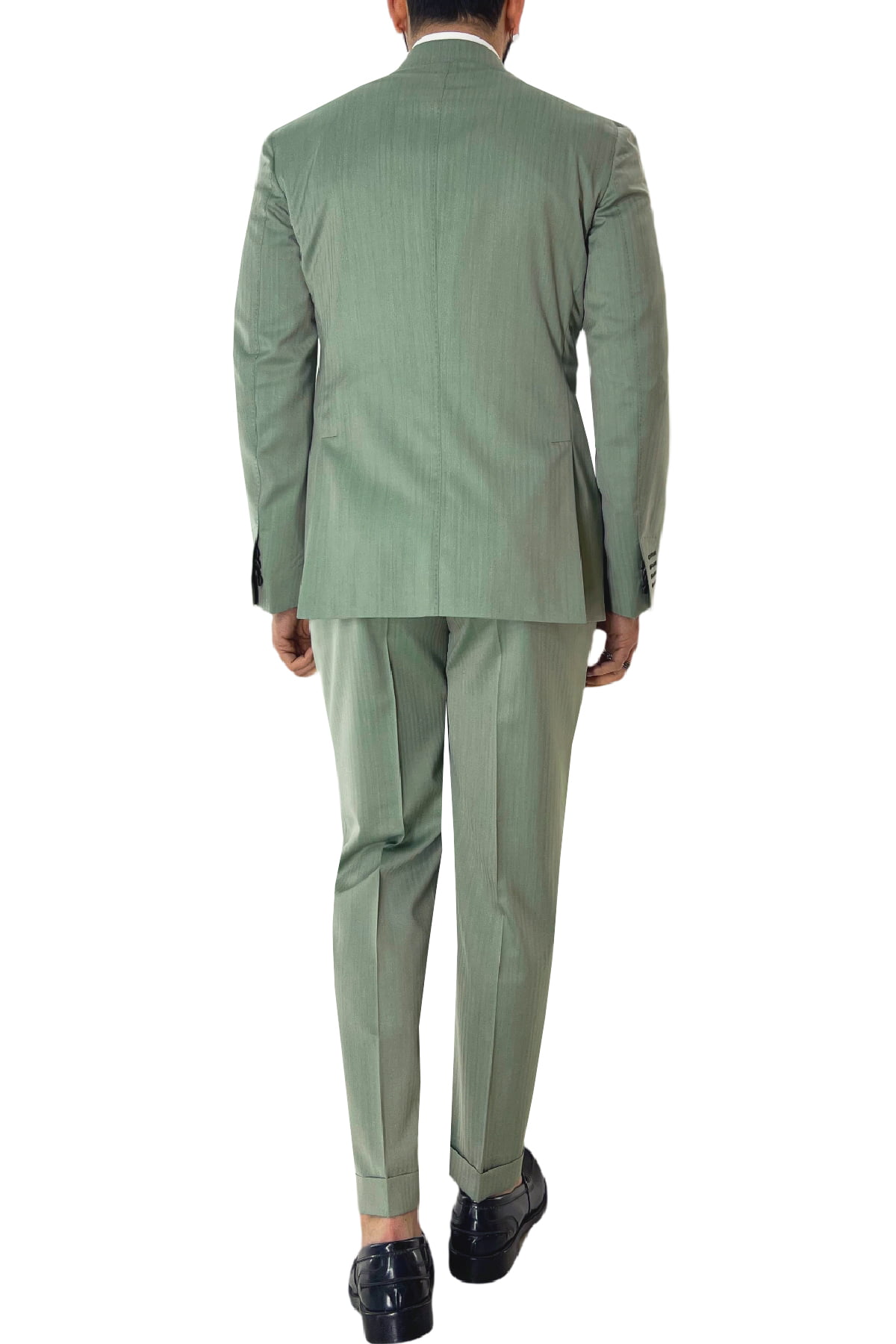 Abito uomo monopetto verde Solaro in fresco lana e seta Holland & Sherry con pantalone vita alta