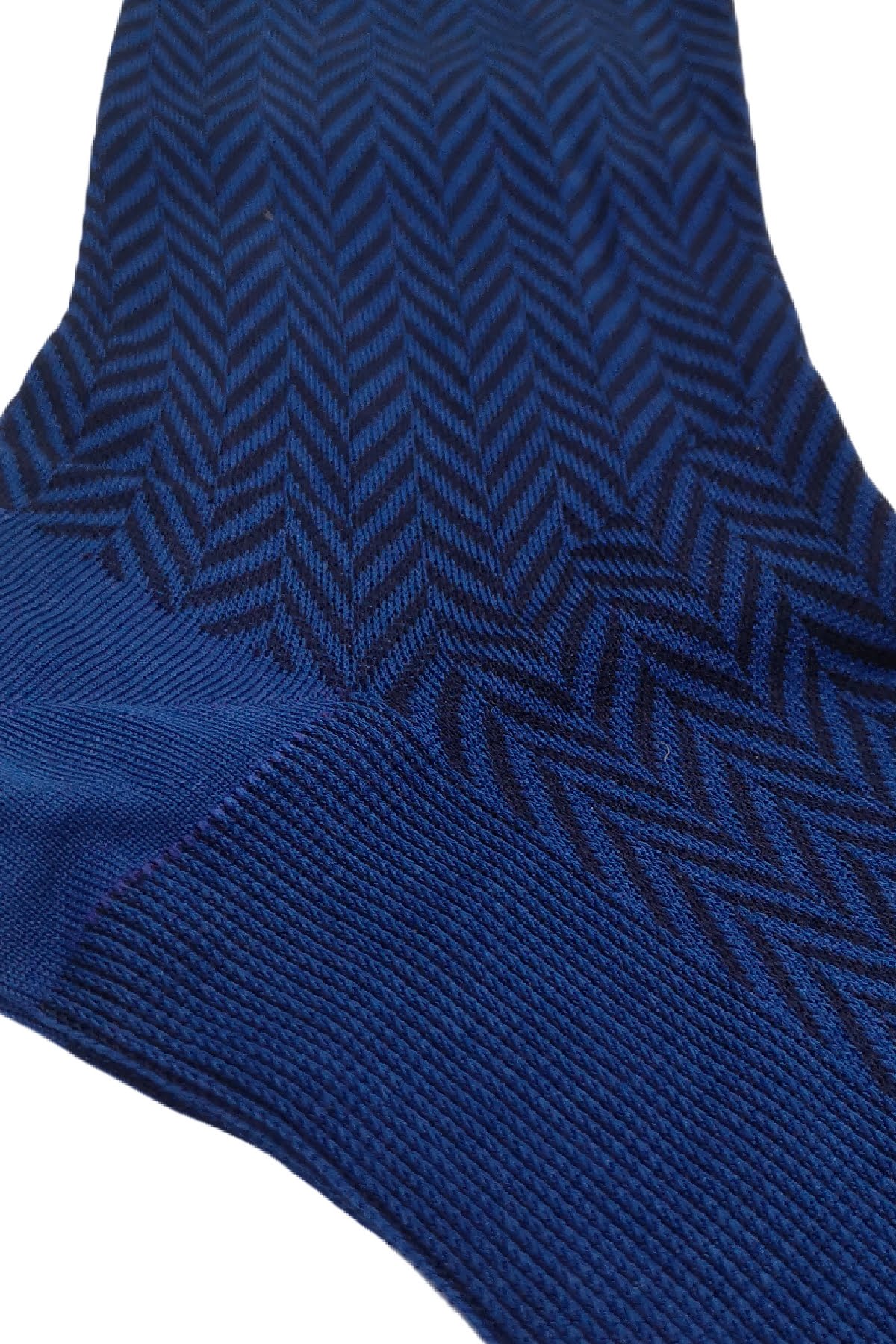 Calzini uomo fantasia geometrica zig zag blu in cotone lunghezza ginocchio made in italy