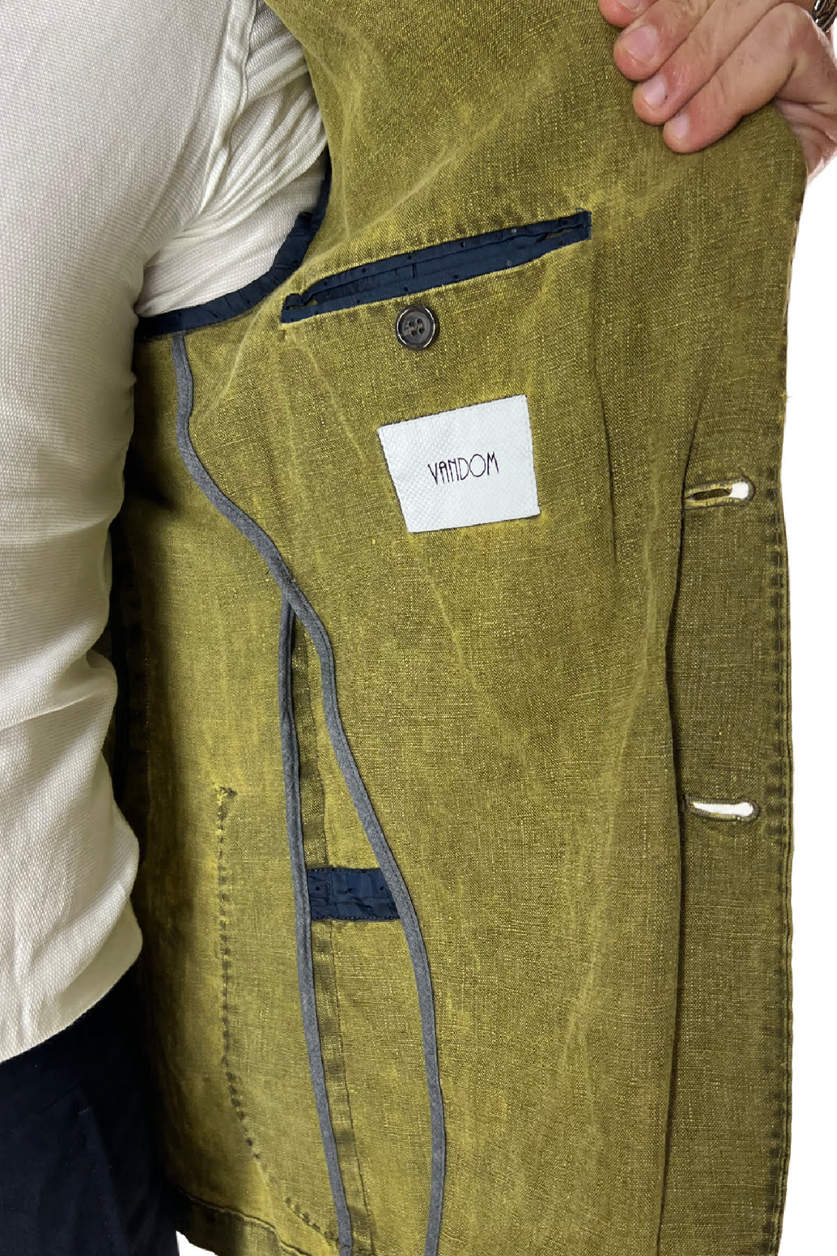 Giacca uomo verde monopetto in lino 100% con bottoni oro sartoriale made in italy