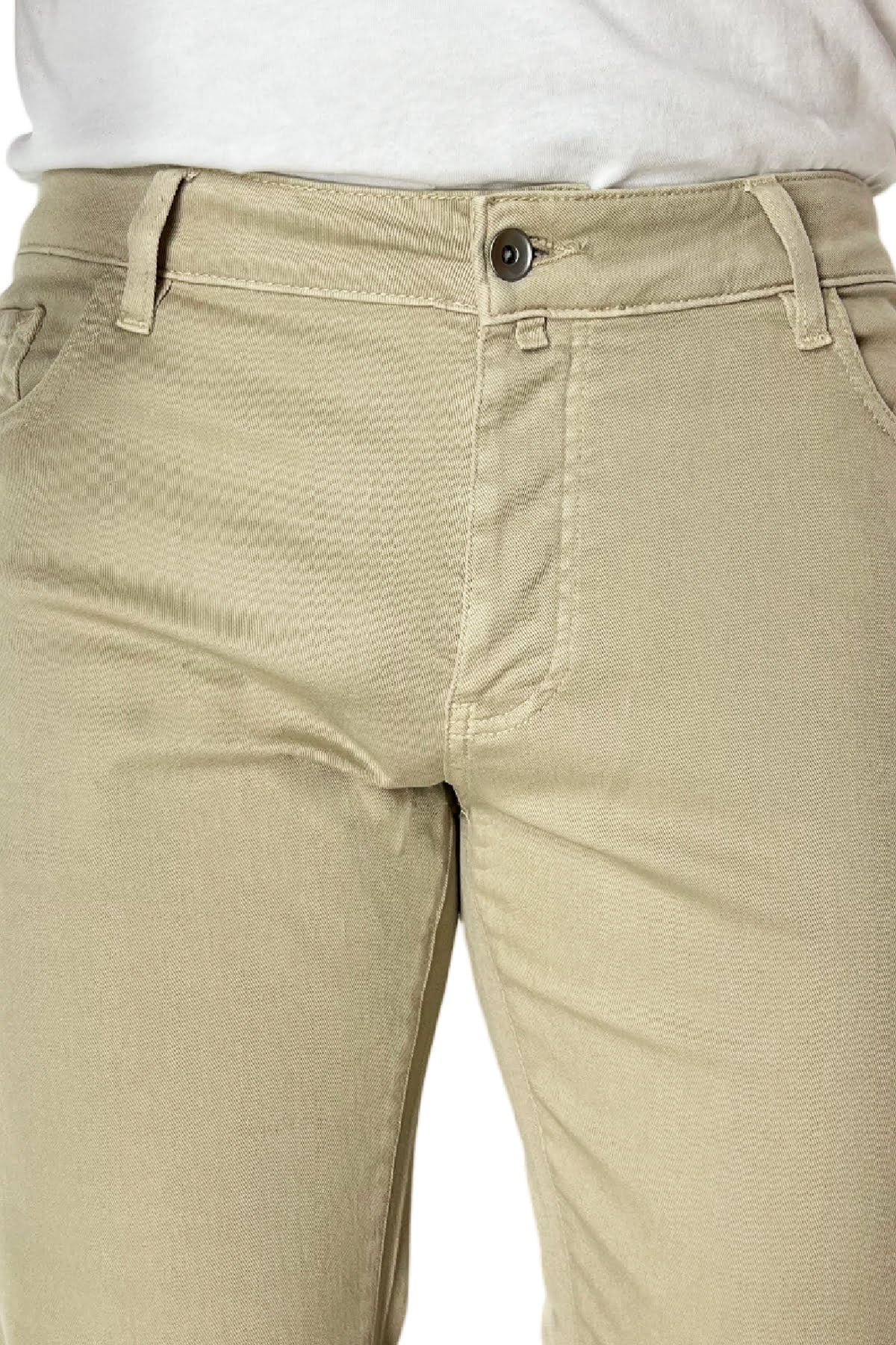Jeans uomo beige tinta unita modello 5 tasche slim fit estivo made in italy