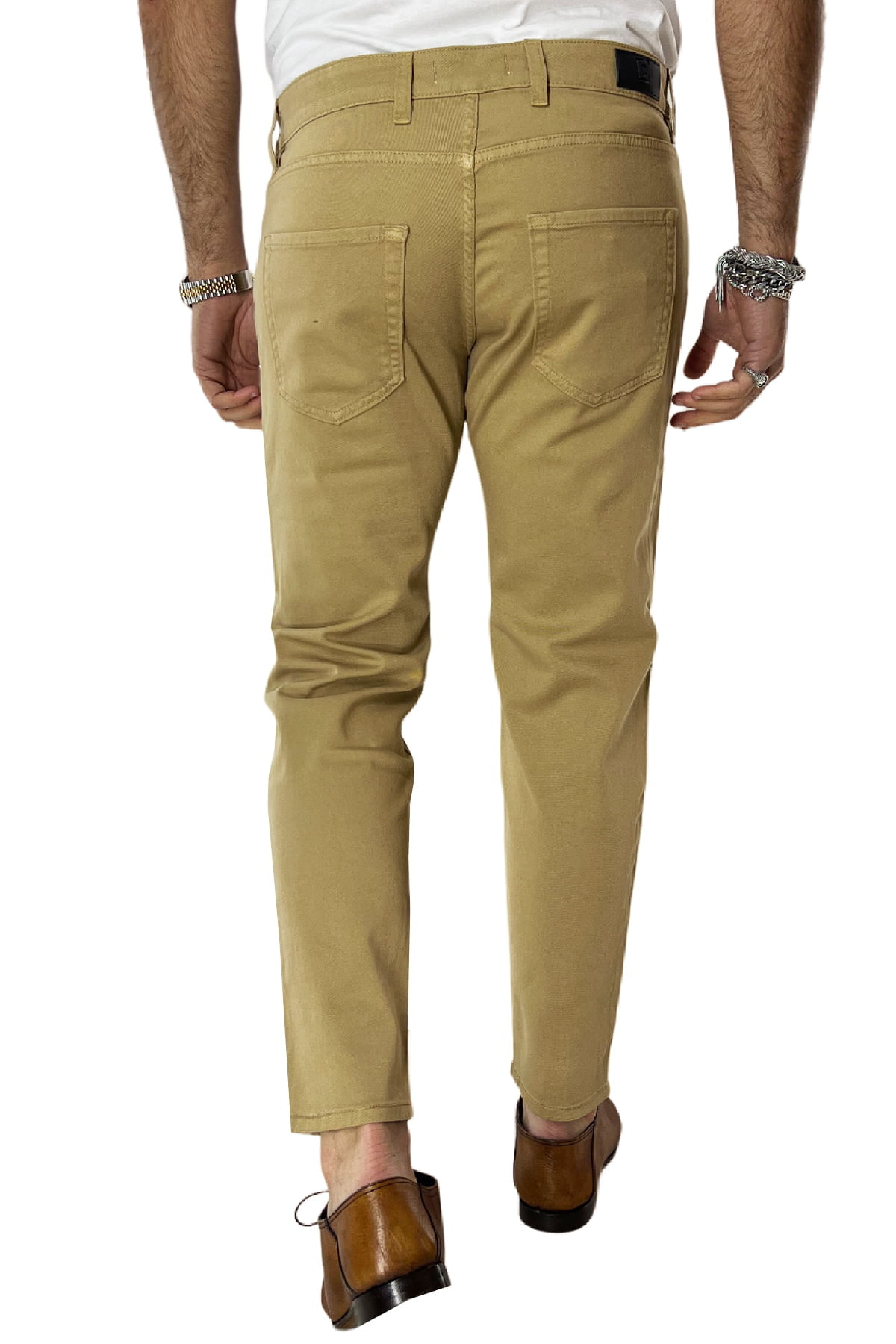 Jeans uomo cammello tinta unita modello 5 tasche slim fit estivo made in italy