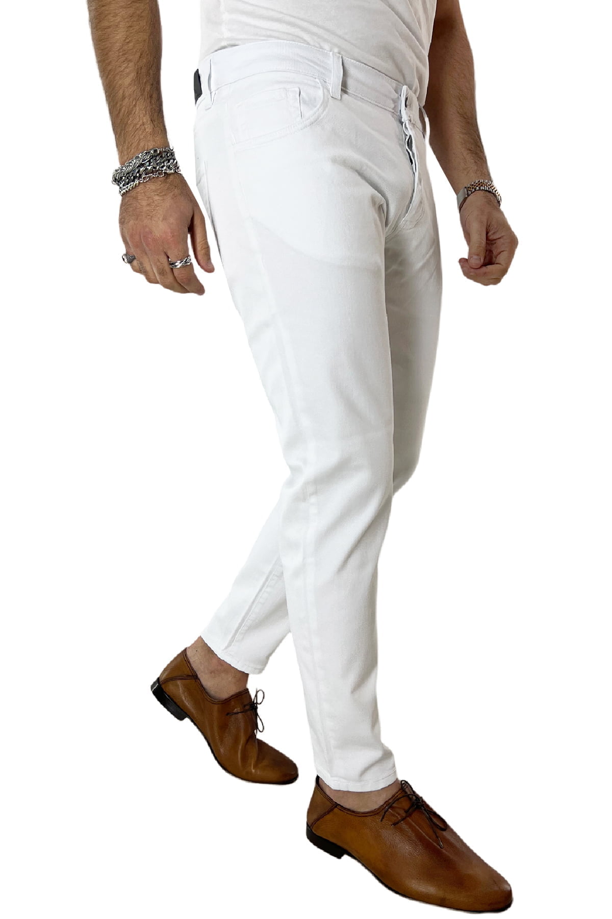 Jeans uomo bianco tinta unita modello 5 tasche slim fit estivo made in italy