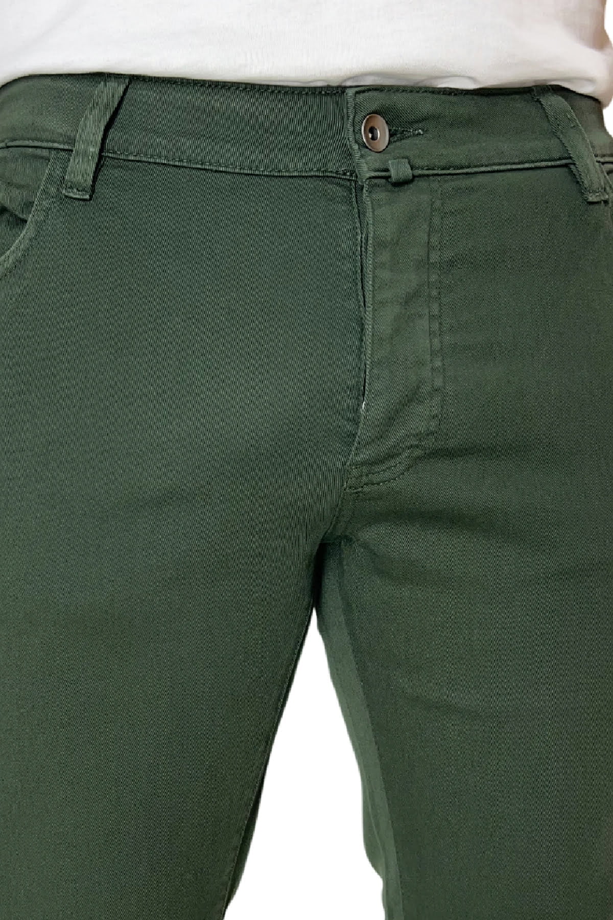 Jeans uomo verde militare tinta unita modello 5 tasche slim fit estivo made in italy