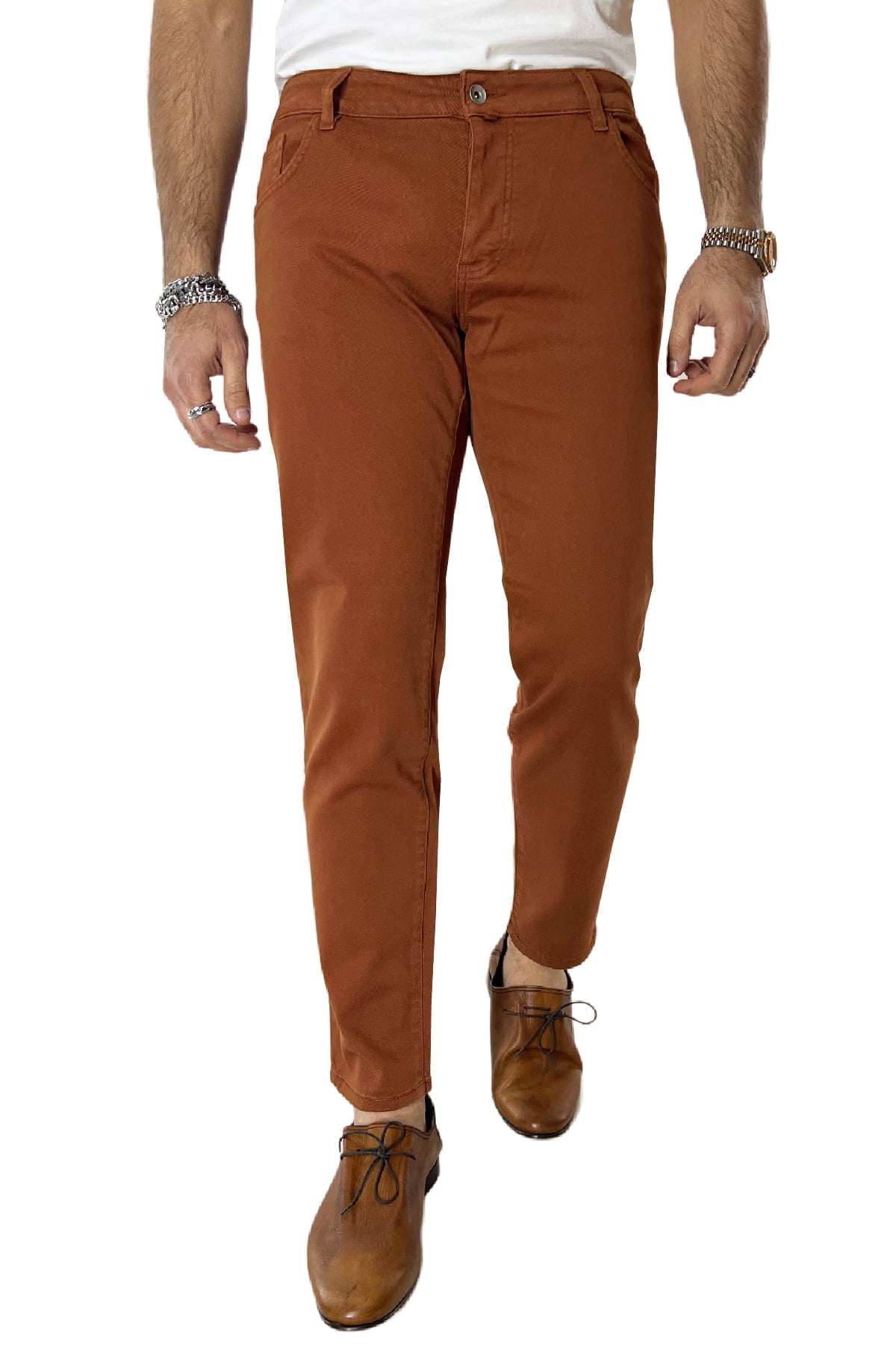 Jeans uomo arancio tinta unita modello 5 tasche slim fit estivo made in italy