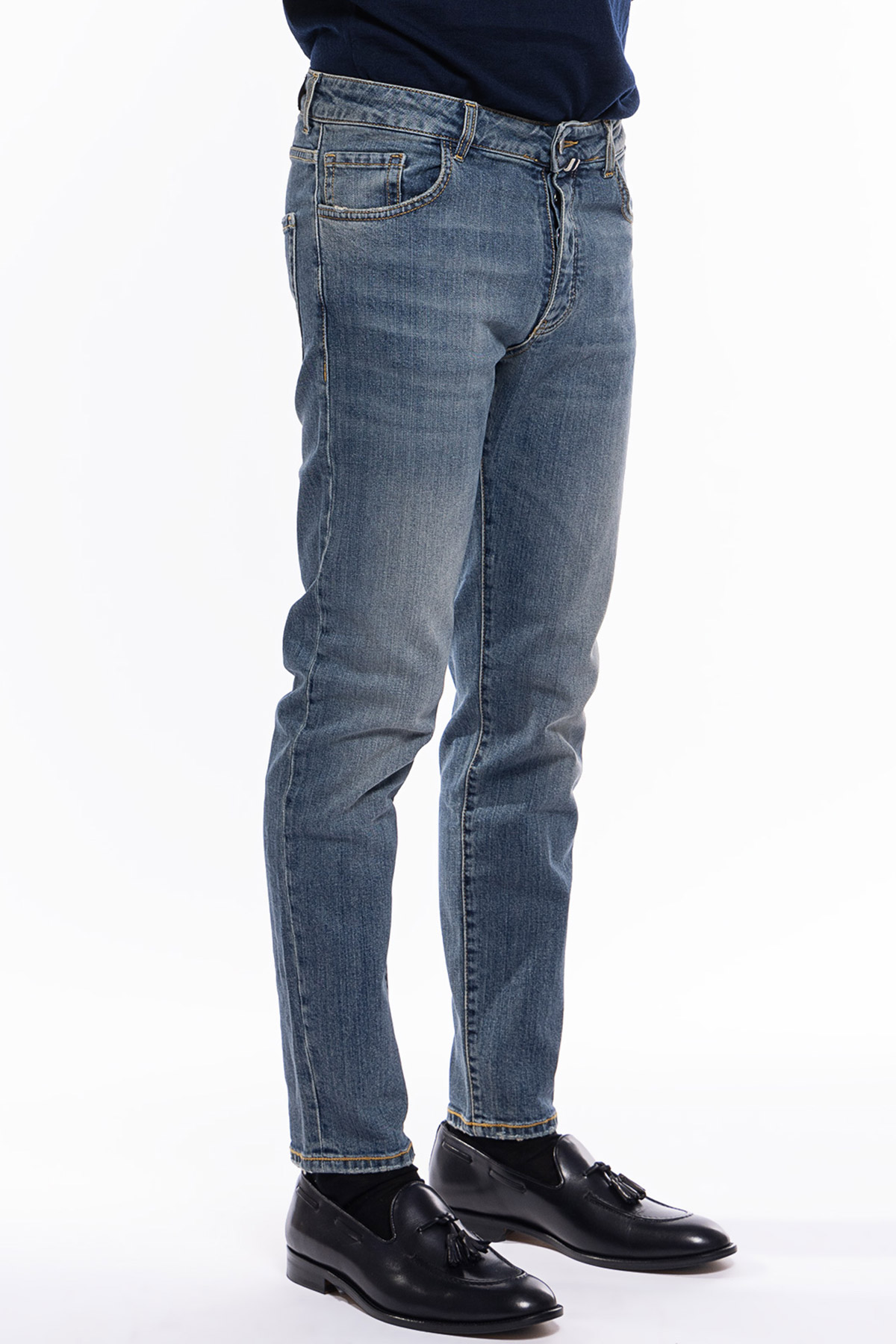 Jeans da uomo con sfumature beige modello 5 tasche slim fit made in italy