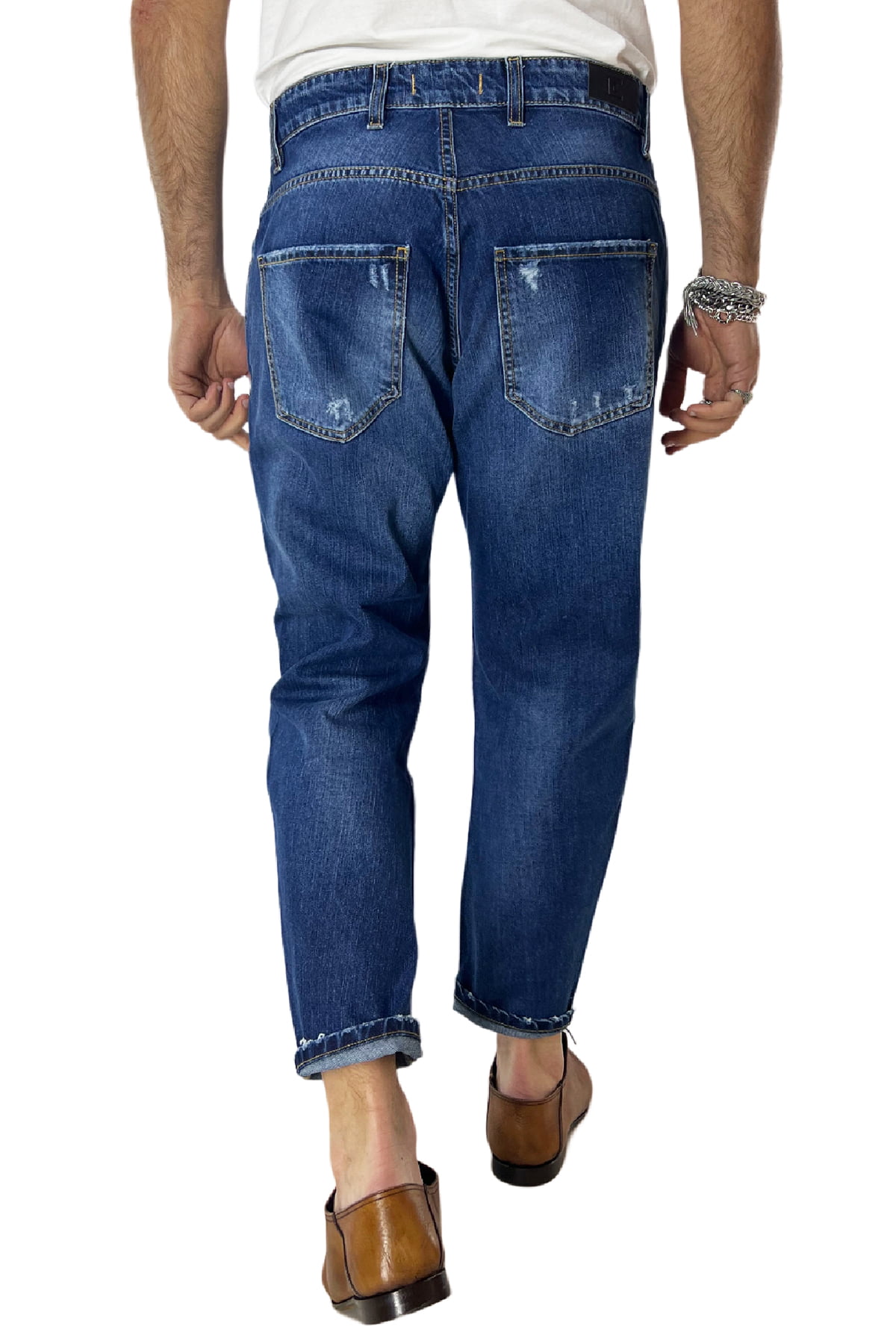 Jeans strappati da uomo con sfumature bianche e schizzi di pittura regular fit made in italy