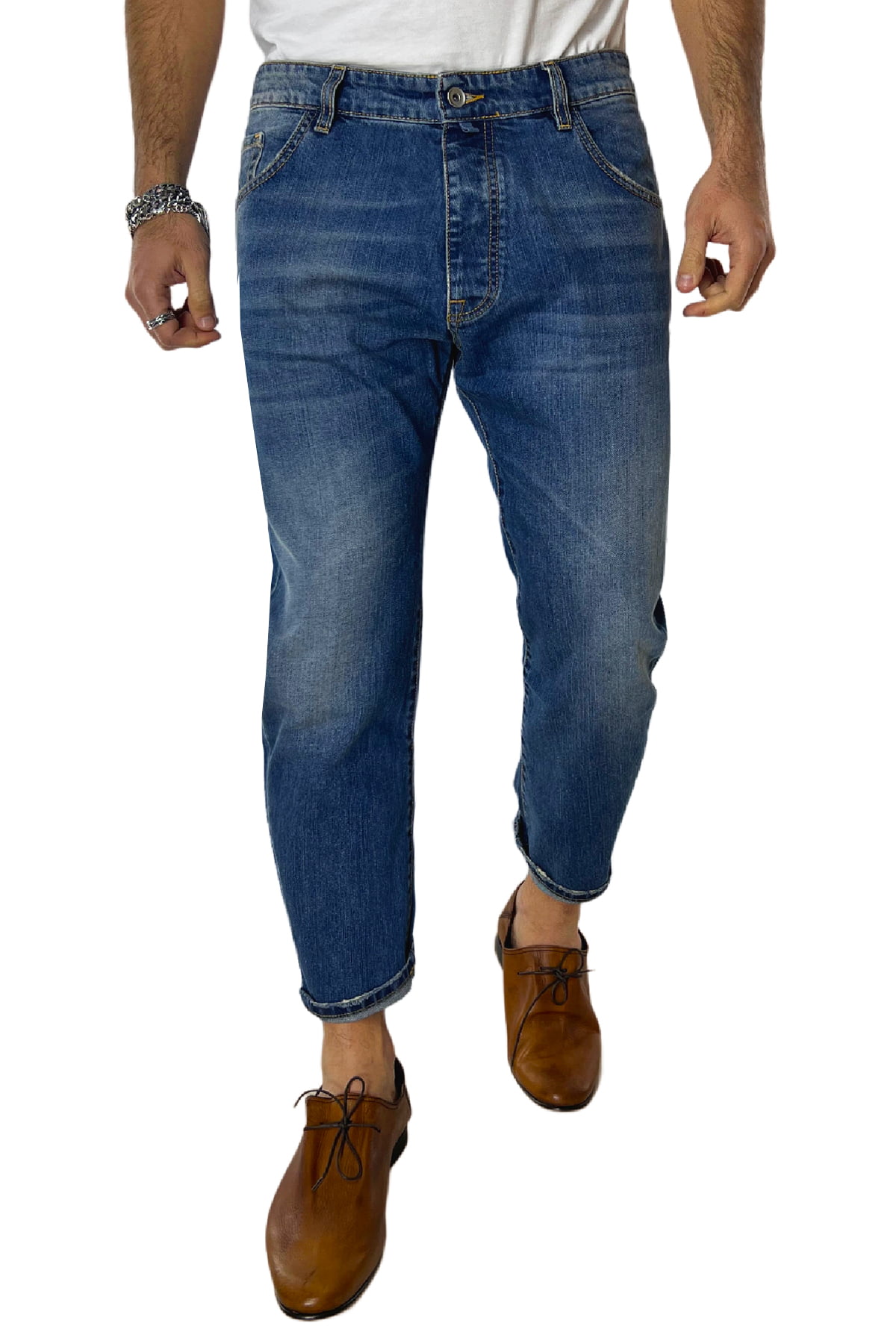 Jeans da uomo con sfumature beige modello 5 tasche regular fit made in italy