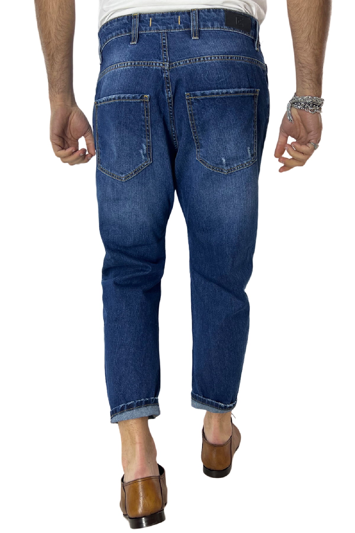 Jeans strappati da uomo con sfumature bianche modello 5 tasche regular fit made in italy