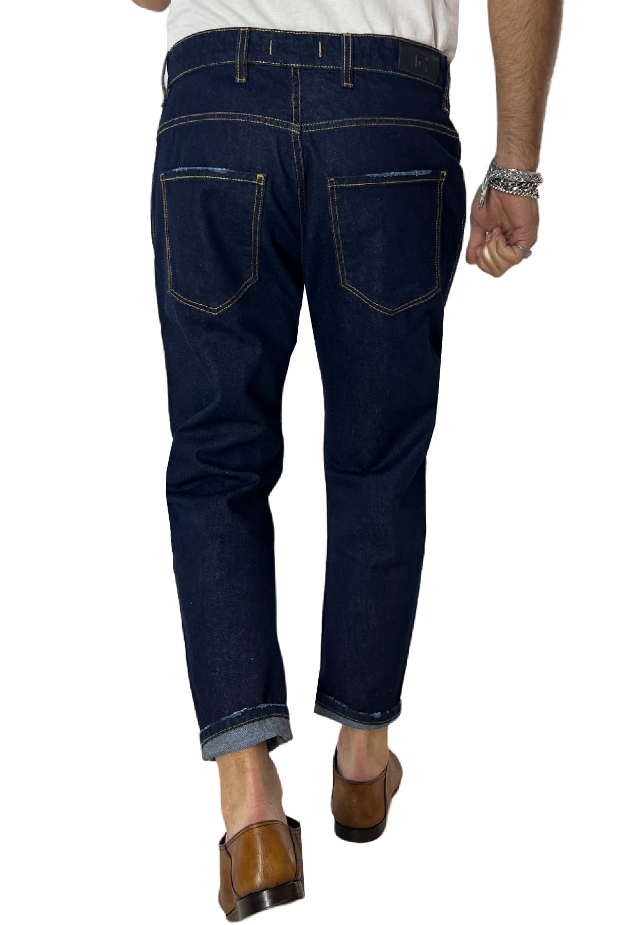 Jeans da uomo blu lavaggio zero modello 5 tasche regular fit made in italy
