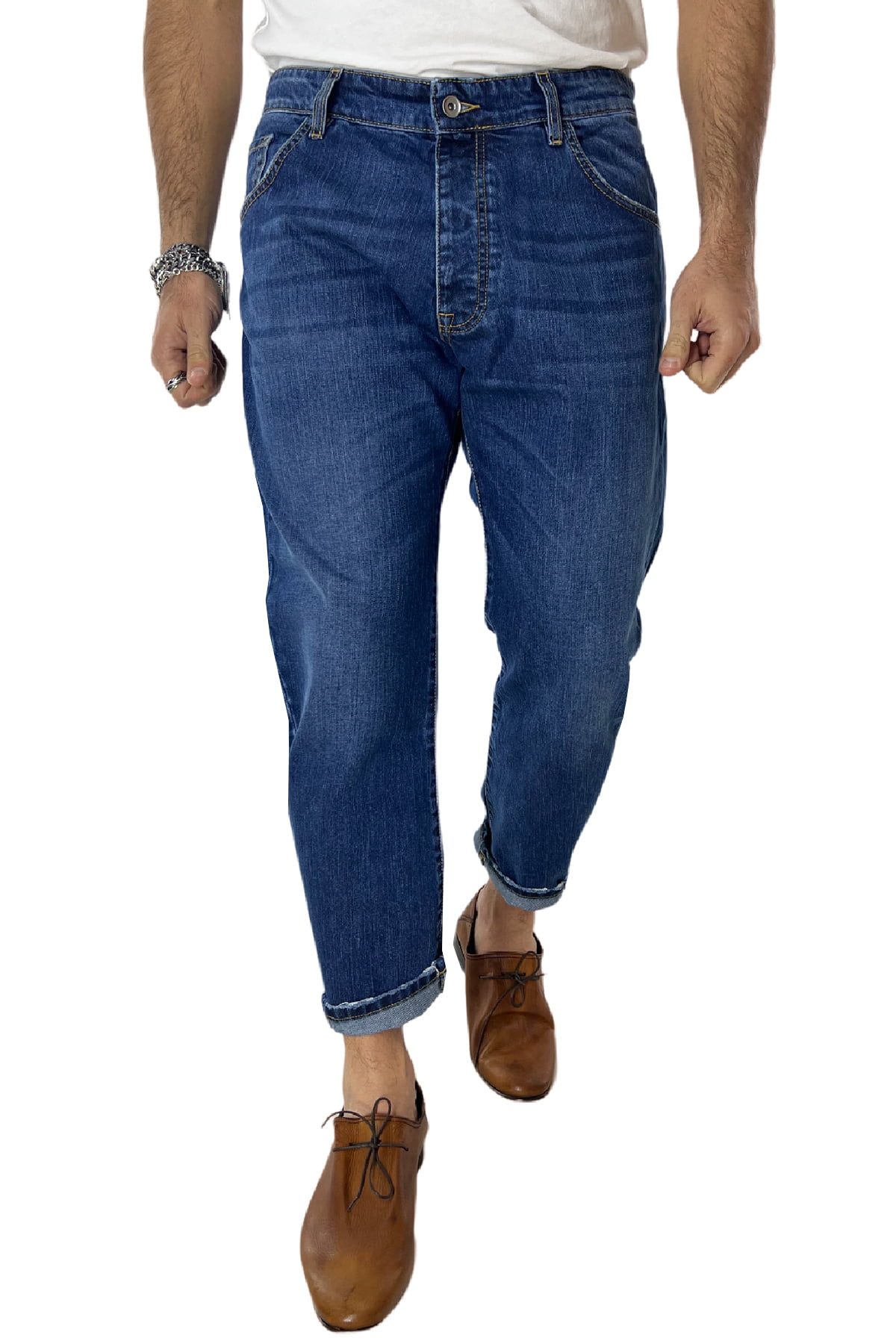 Jeans da uomo con sfumature bianche modello 5 tasche regular fit made in italy