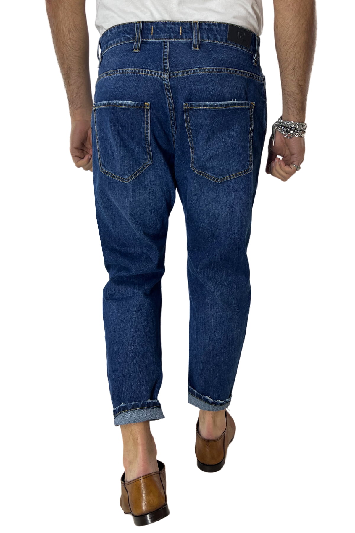 Jeans da uomo con sfumature bianche modello 5 tasche regular fit made in italy
