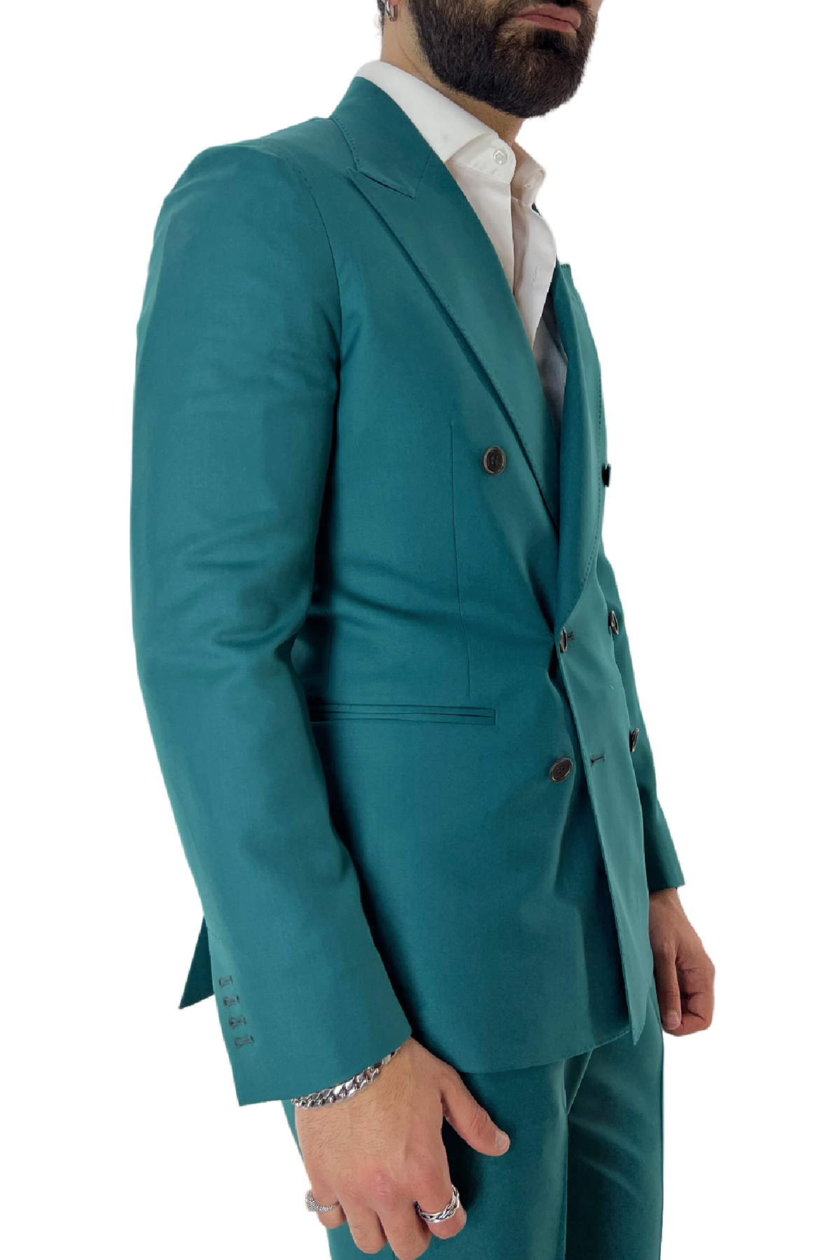 Giacca uomo doppiopetto verde menta in fresco lana 100% tasche a filo Holland & Sherry
