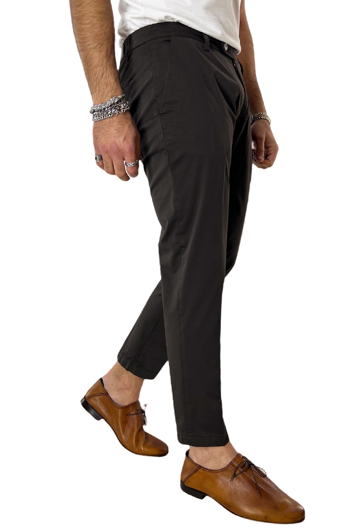 Pantalone uomo Marrone in Cotone tasca america leggermente elastico estivo