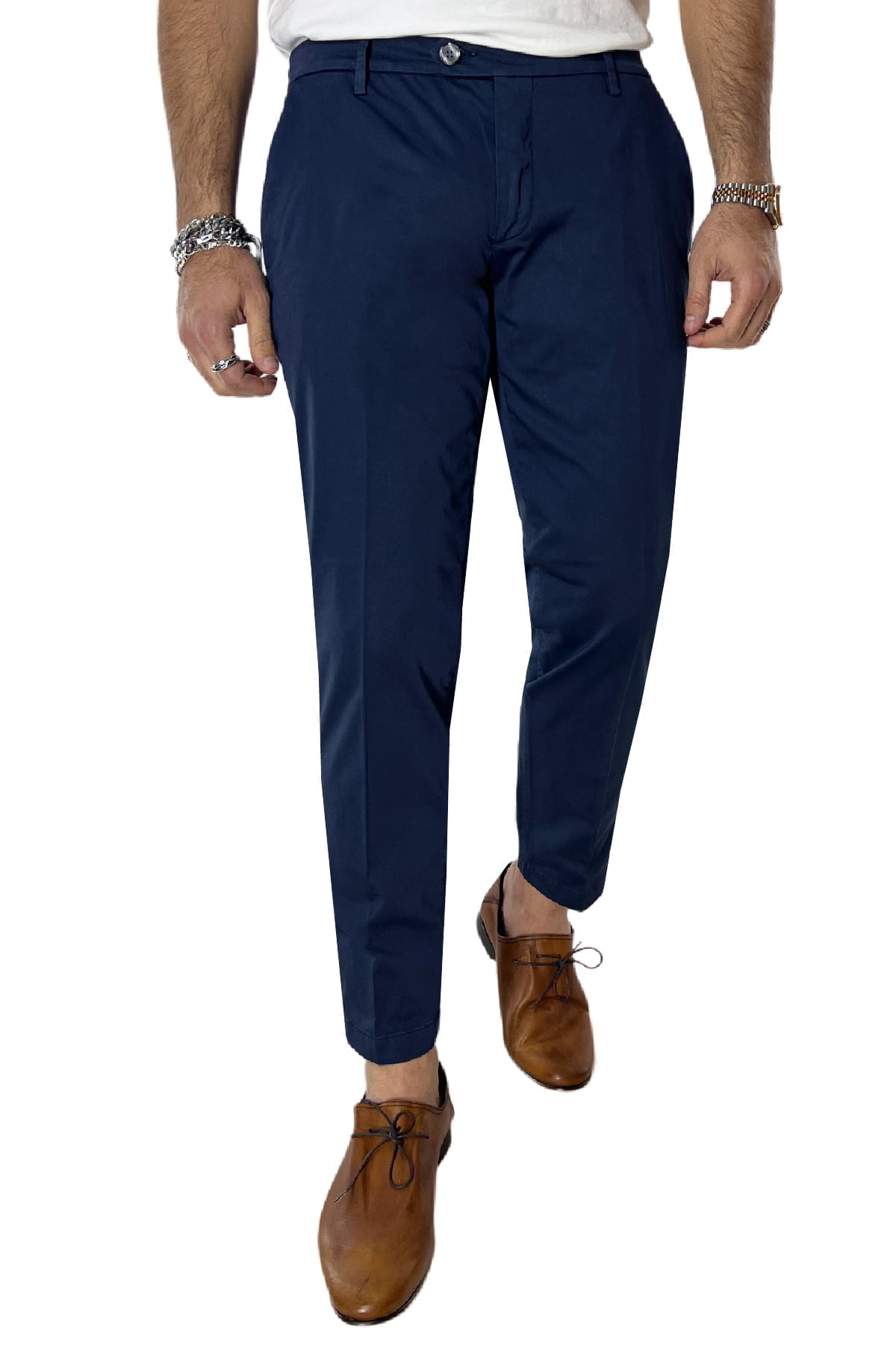 Pantalone uomo blu in Cotone tasca america leggermente elastico estivo