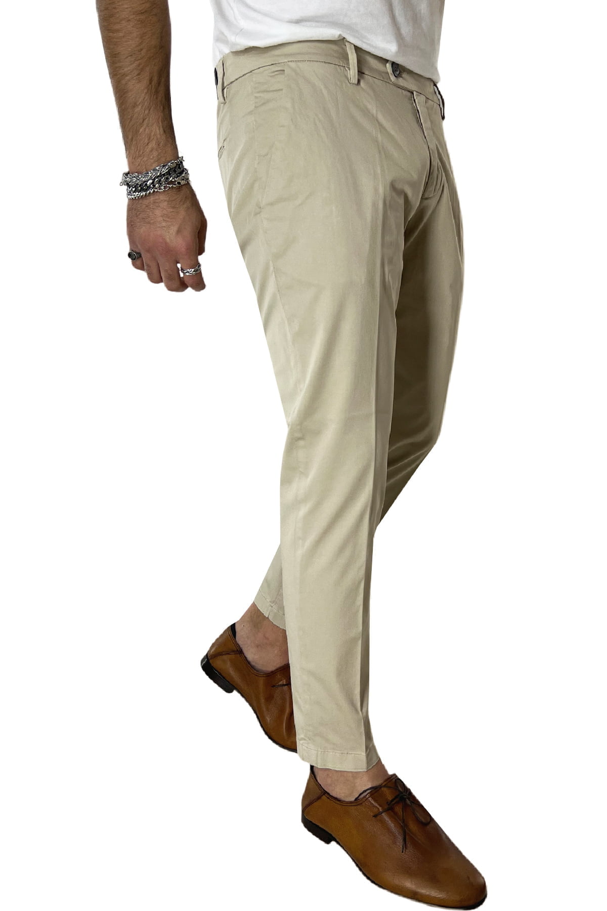 Pantalone uomo beige in Cotone tasca america leggermente elastico estivo
