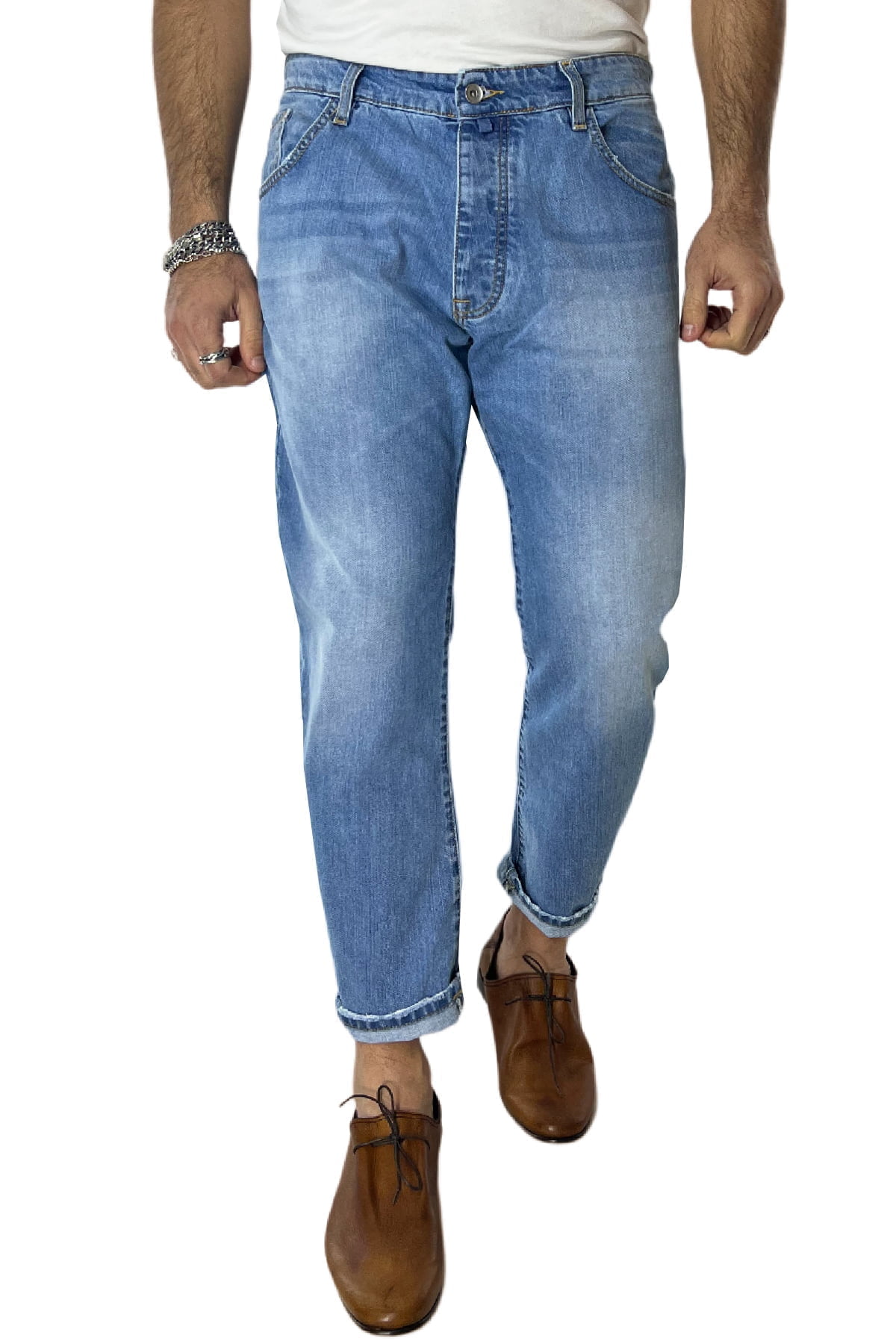Jeans da uomo lavaggio chiaro modello 5 tasche regular fit made in italy