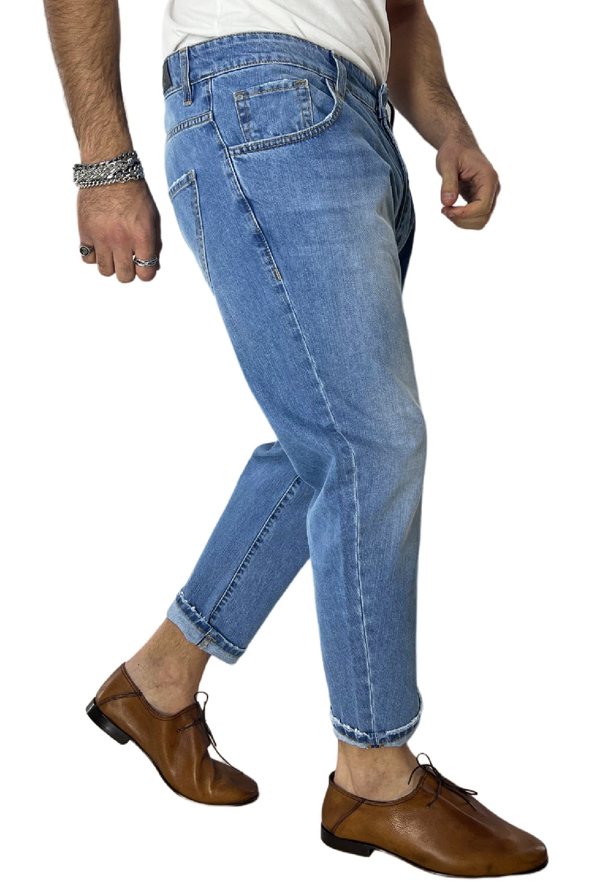 Jeans da uomo lavaggio chiaro modello 5 tasche regular fit made in italy