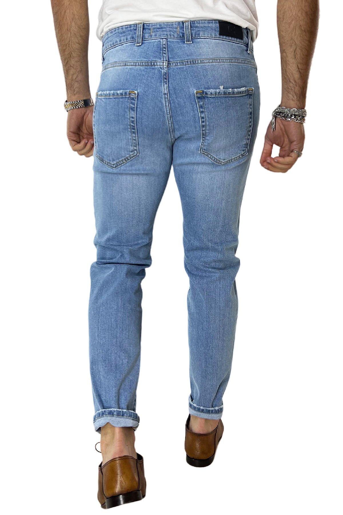 Jeans da uomo lavaggio chiaro modello 5 tasche slim fit made in italy