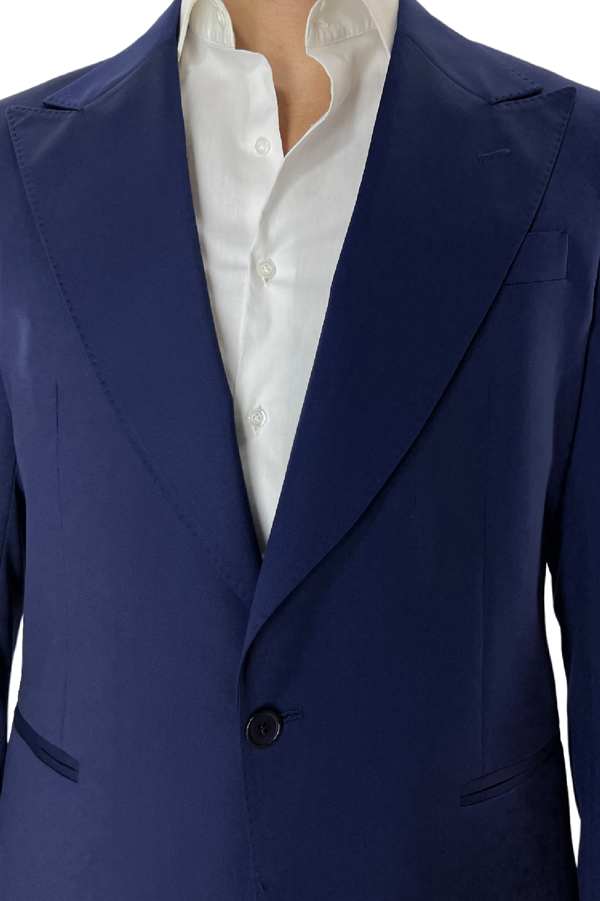 Abito uomo con giacca monopetto blu royal rever a lancia e pantalone tasca america in fresco lana 100% Vitale Barberis Canonico
