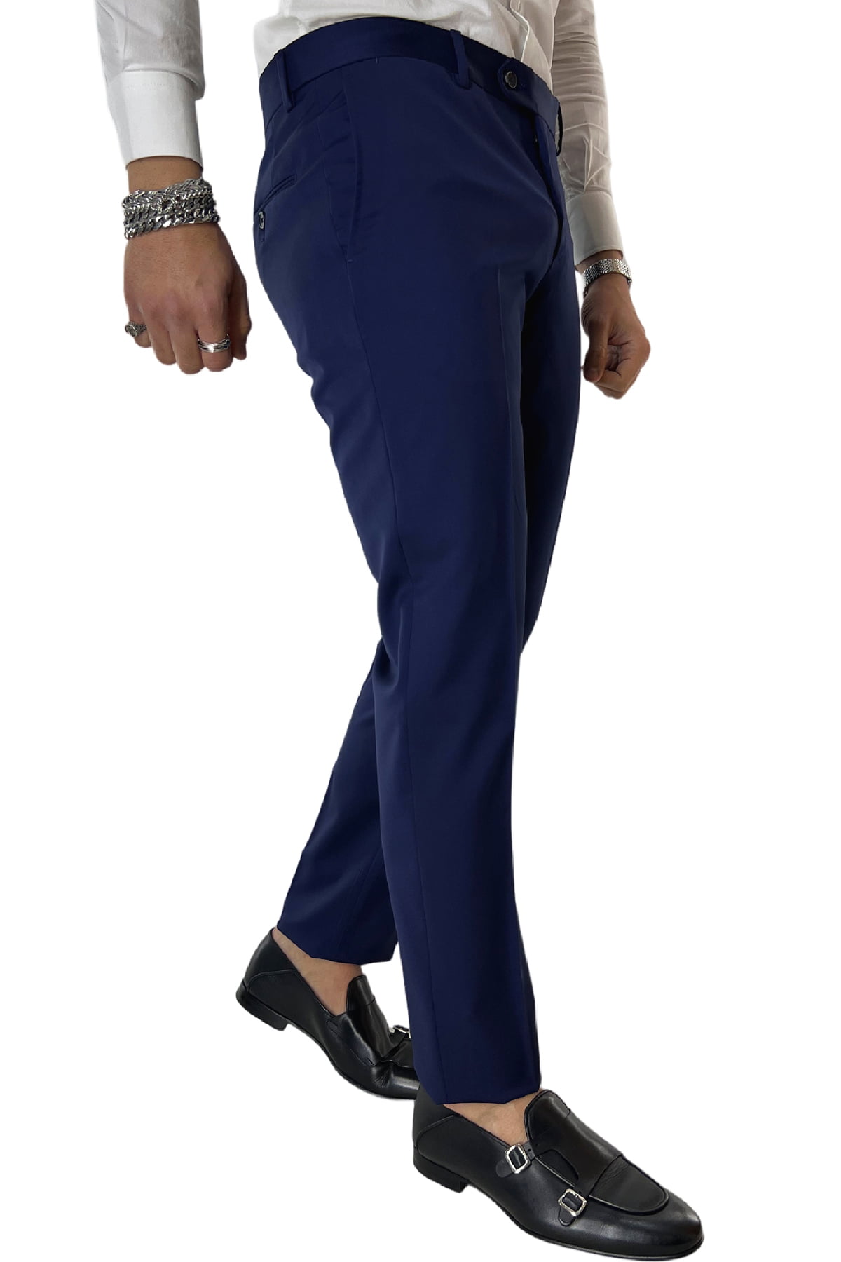 Pantalone uomo royal blu tasca america in fresco lana 100% Vitale Barberis Canonico