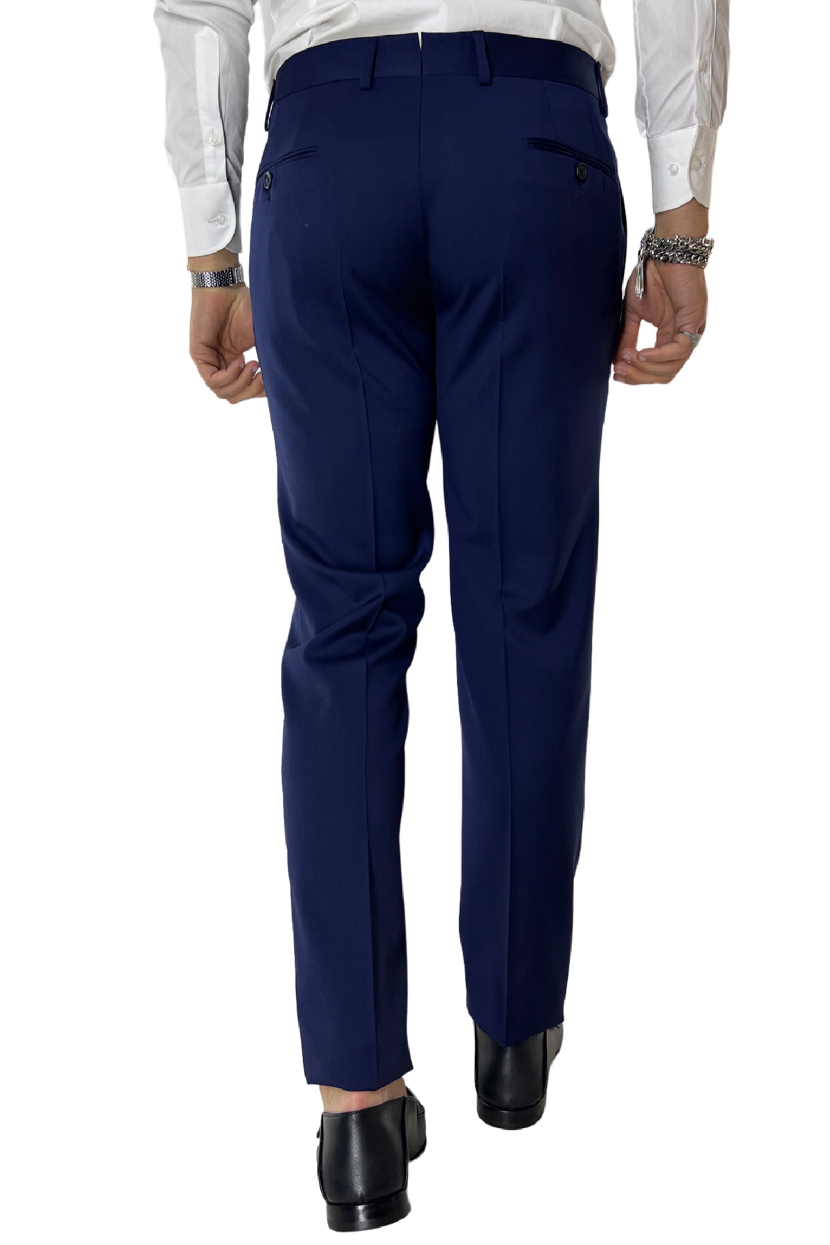 Smoking uomo blu royal giacca con rever sciallato e pantalone tasca america in fresco lana 100% Vitale Barberis Canonico