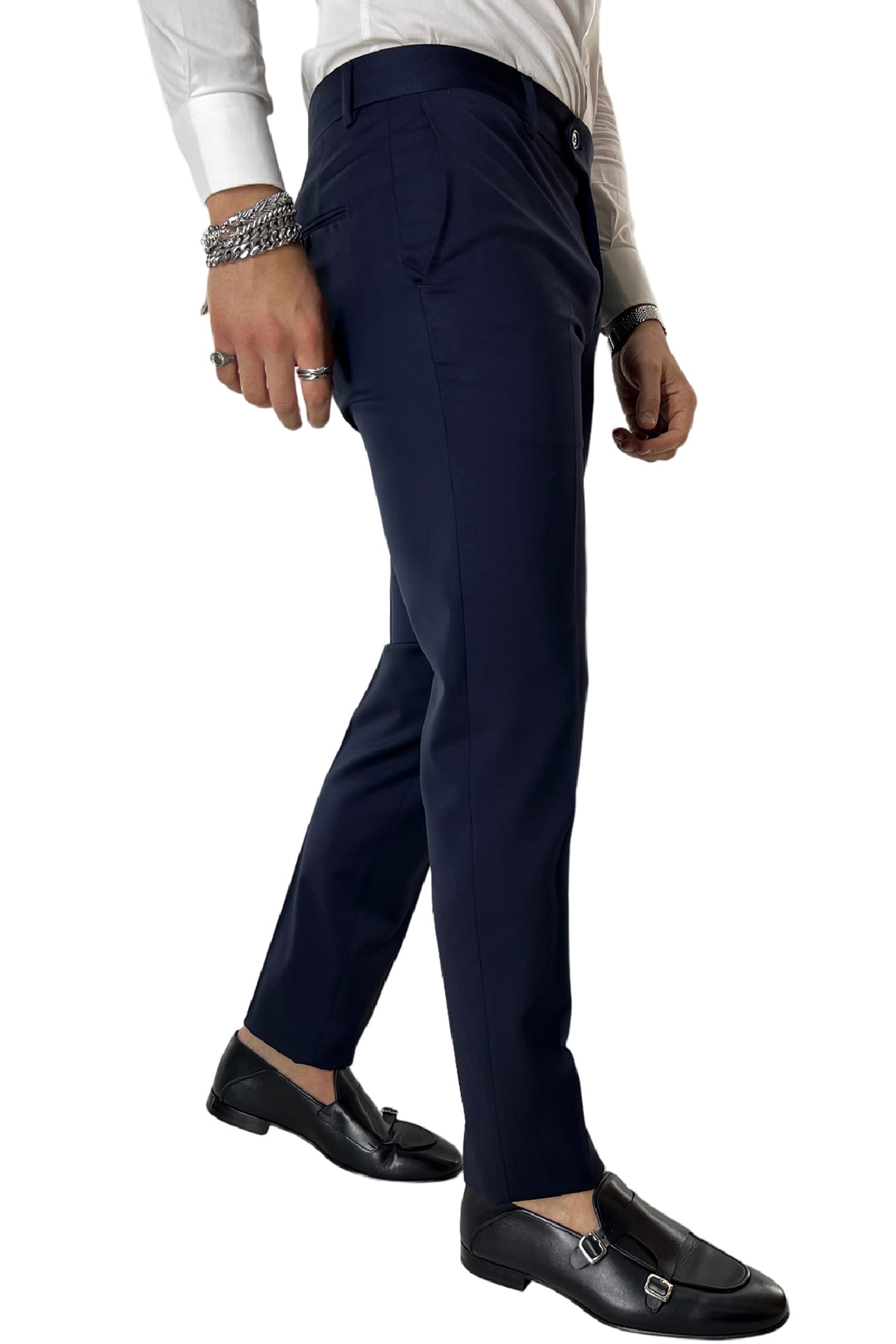 Pantalone uomo Blu Navy tasca america in fresco lana 100% Vitale Barberis Canonico