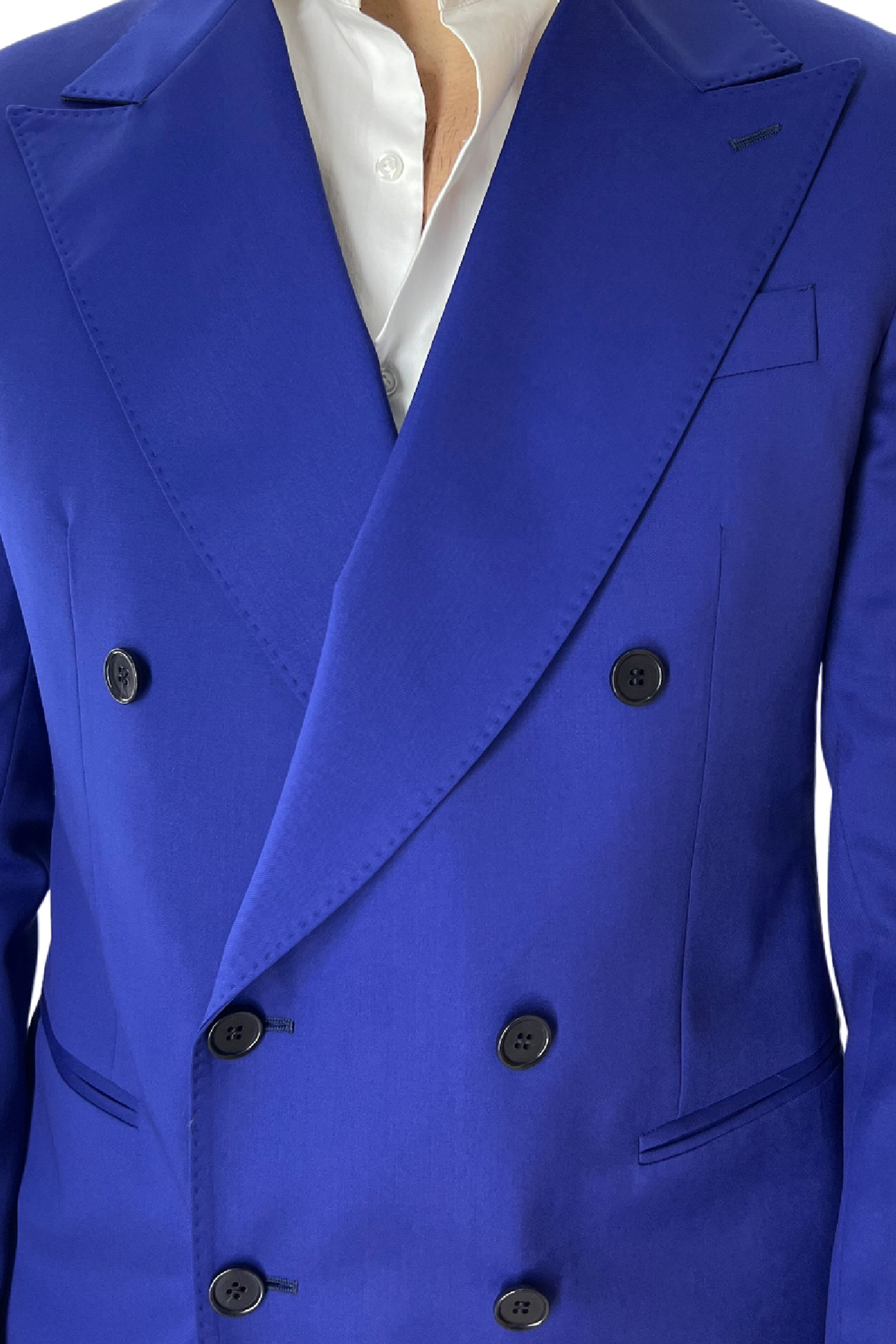 Abito uomo royal blu con giacca doppiopetto rever a lancia e pantalone vita alta in fresco lana 100% Vitale Barberis Canonico