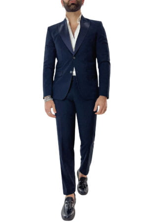 Abito uomo con giacca doppiopetto nera rever a lancia e pantalone tasca america in fresco lana 100% Vitale Barberis Canonico