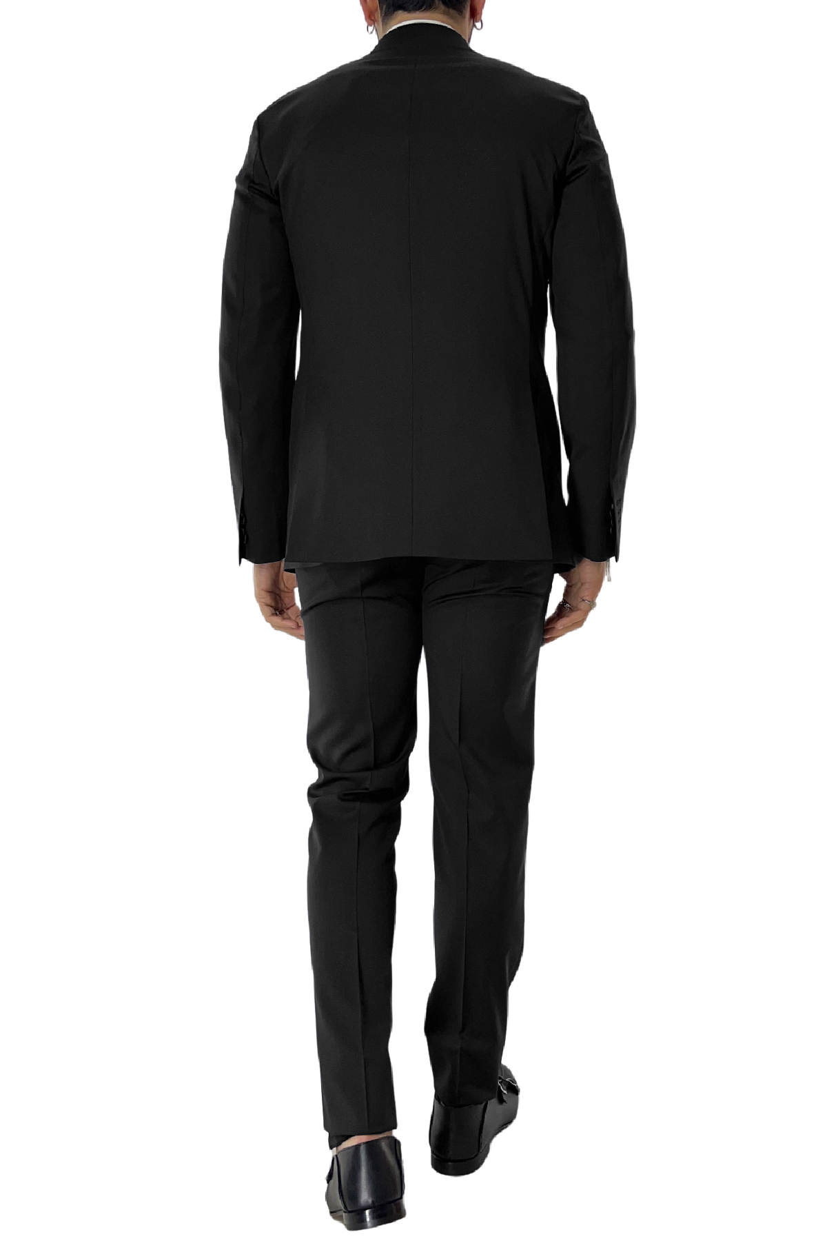 Abito uomo con giacca monopetto nera rever a lancia e pantalone tasca america in fresco lana 100% Vitale Barberis Canonico