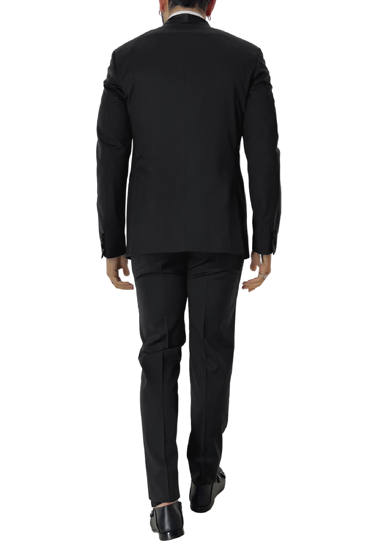 Smoking uomo nero giacca con rever sciallato e pantalone tasca america in fresco lana 100% Vitale Barberis Canonico