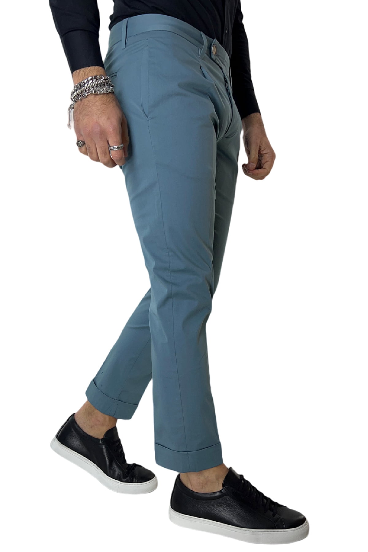 Pantalone uomo Celeste in cotone tasca america con pence made in italy