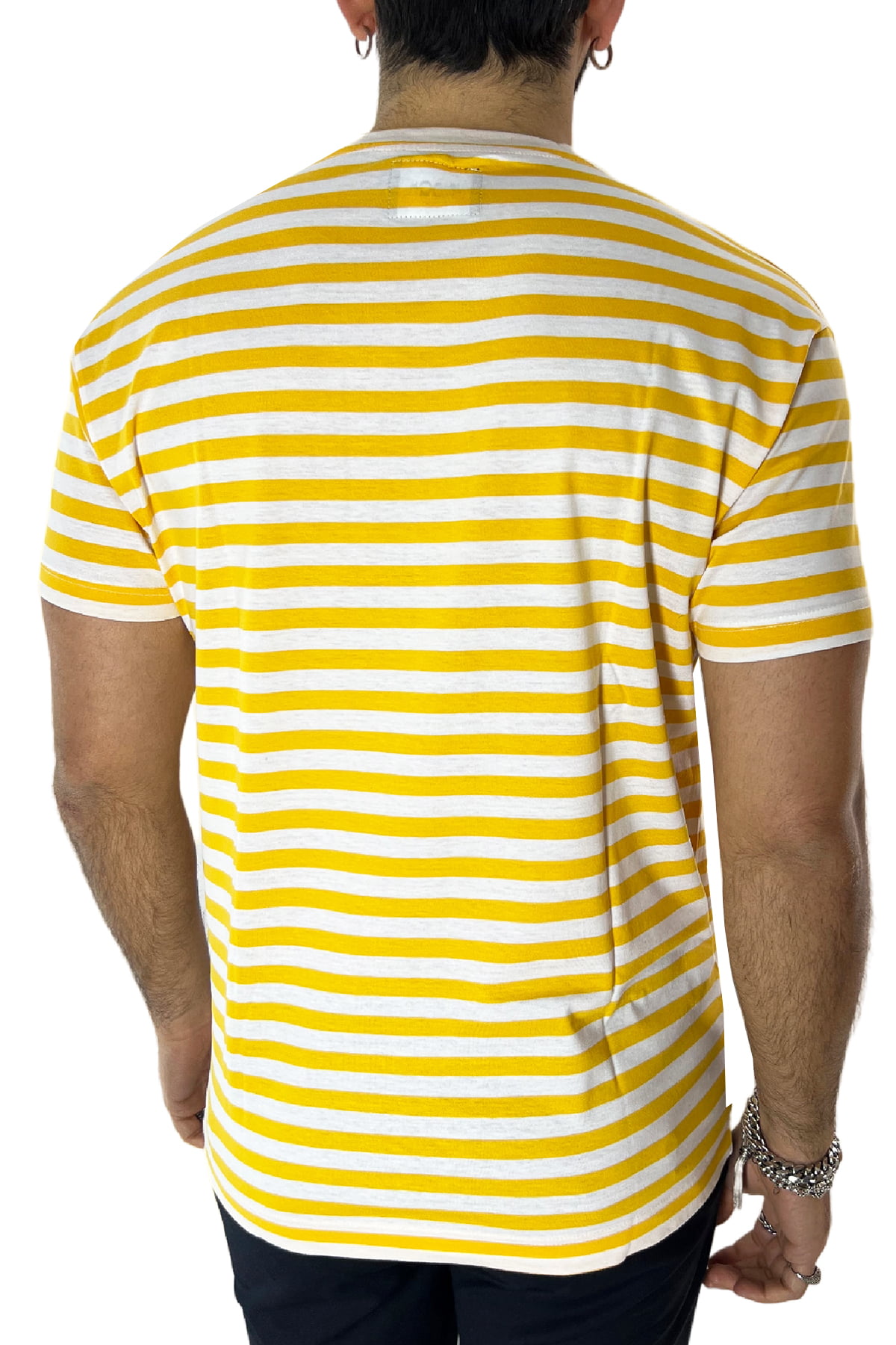 T-shirt girocollo da uomo gialla rigata mezze maniche slim fit made in italy