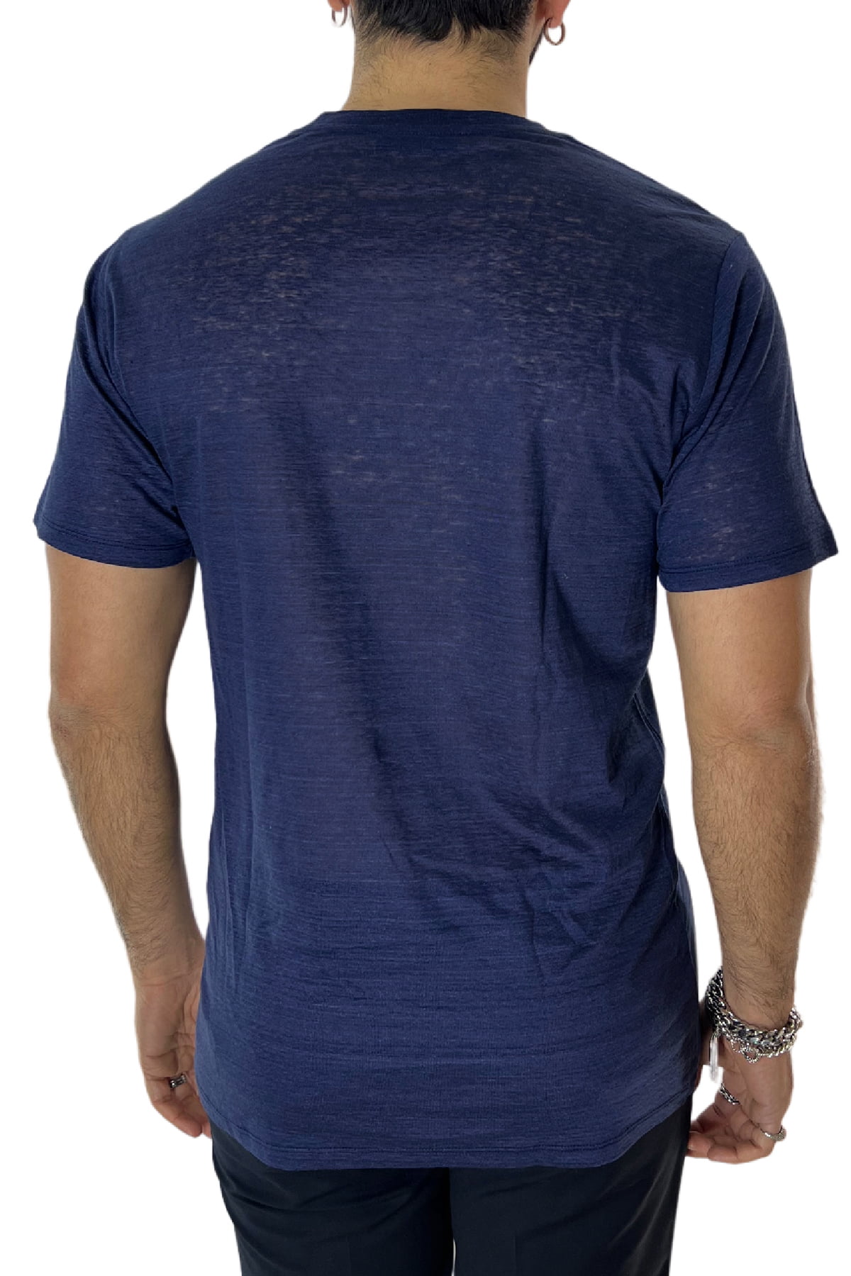 T-shirt girocollo da uomo blu fiammata mezze maniche slim fit made in italy
